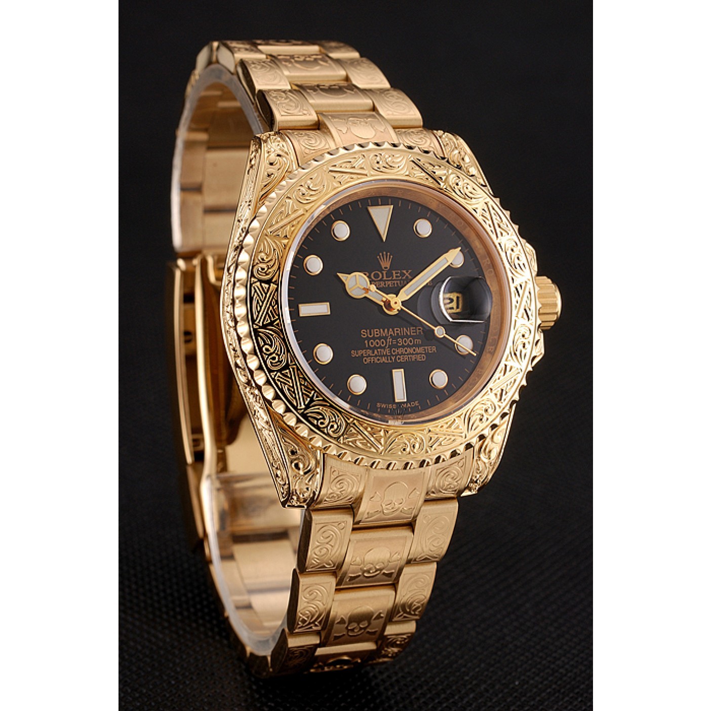 MiroTime Rolex Submariner Skull Limited Edition Black Dial Gold Case And Bracelet 1454071