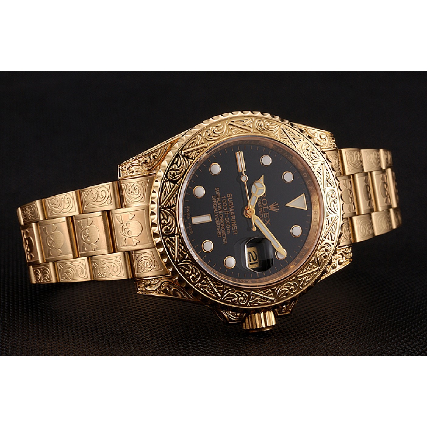 MiroTime Rolex Submariner Skull Limited Edition Black Dial Gold Case And Bracelet 1454071