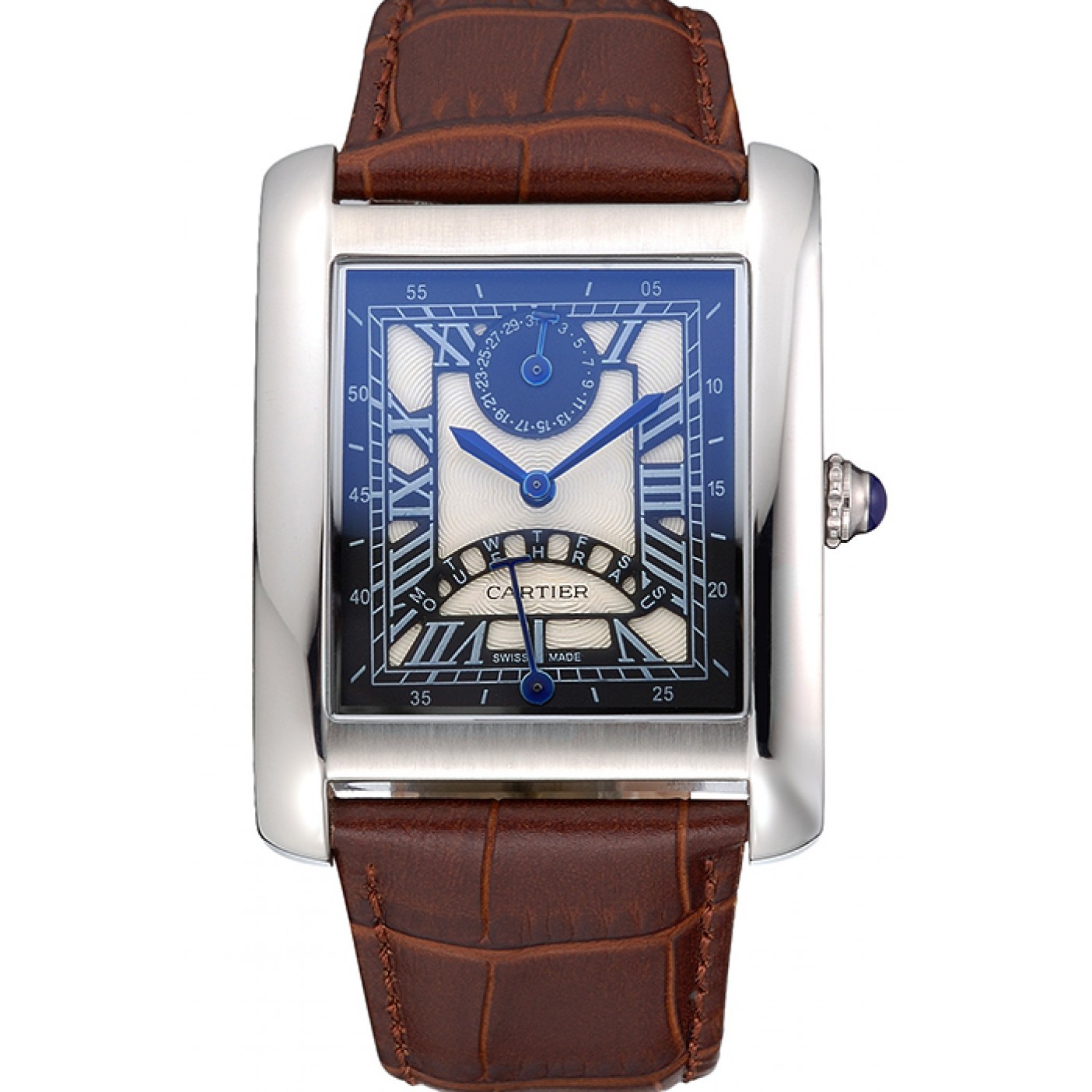 MiroTime Cartier Tank Black And White Dial Stainless Steel Case Brown Leather Strap 622763