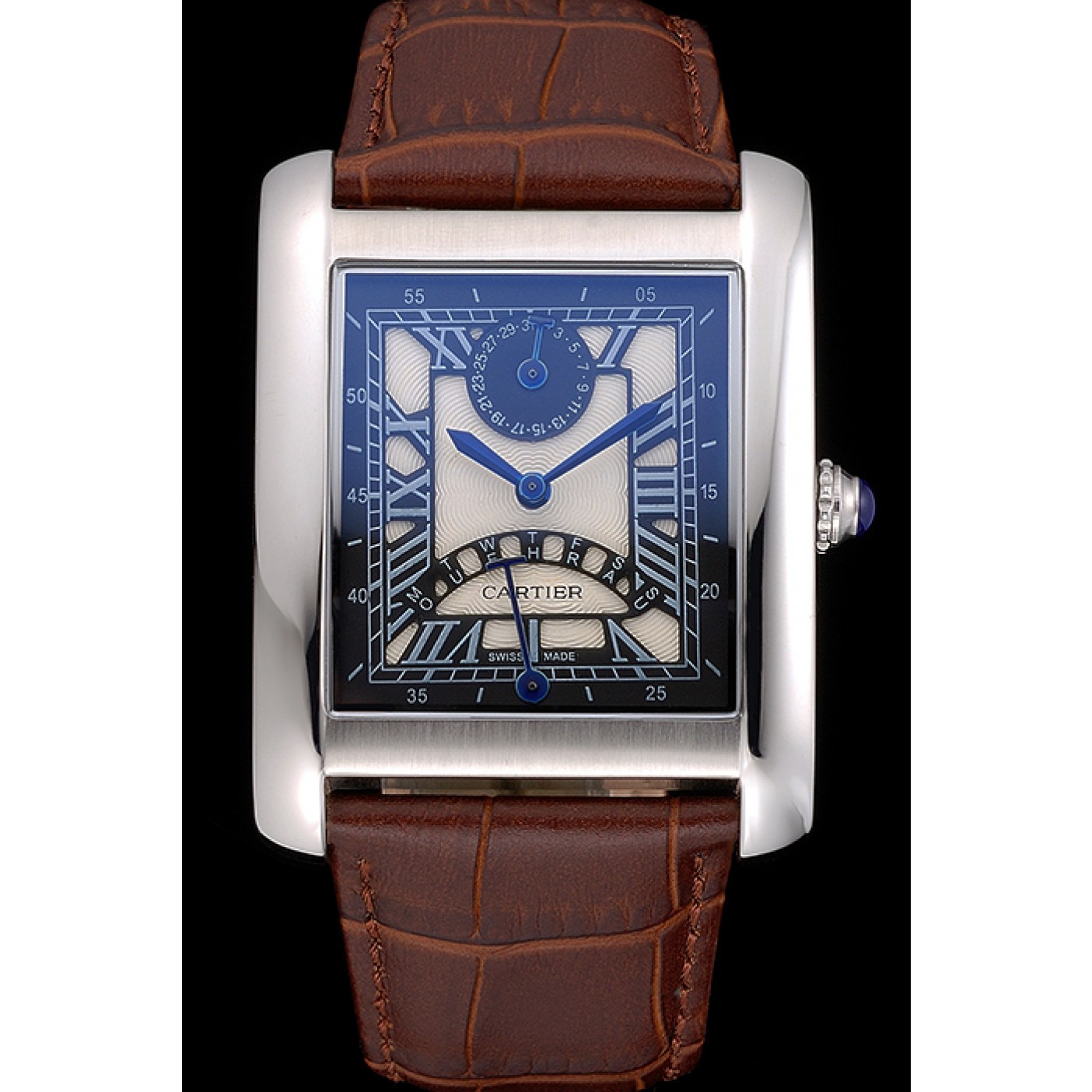 MiroTime Cartier Tank Black And White Dial Stainless Steel Case Brown Leather Strap 622763