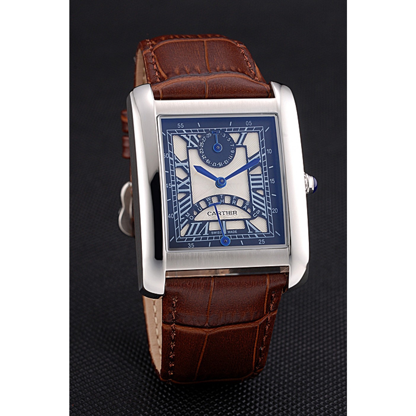 MiroTime Cartier Tank Black And White Dial Stainless Steel Case Brown Leather Strap 622763