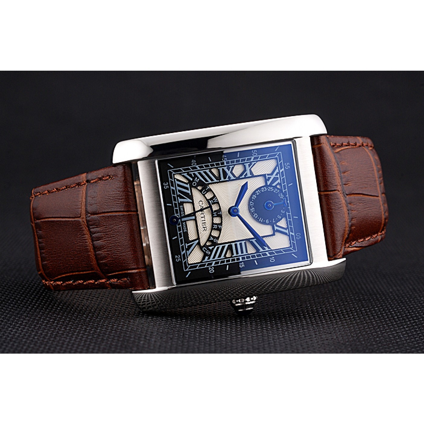 MiroTime Cartier Tank Black And White Dial Stainless Steel Case Brown Leather Strap 622763
