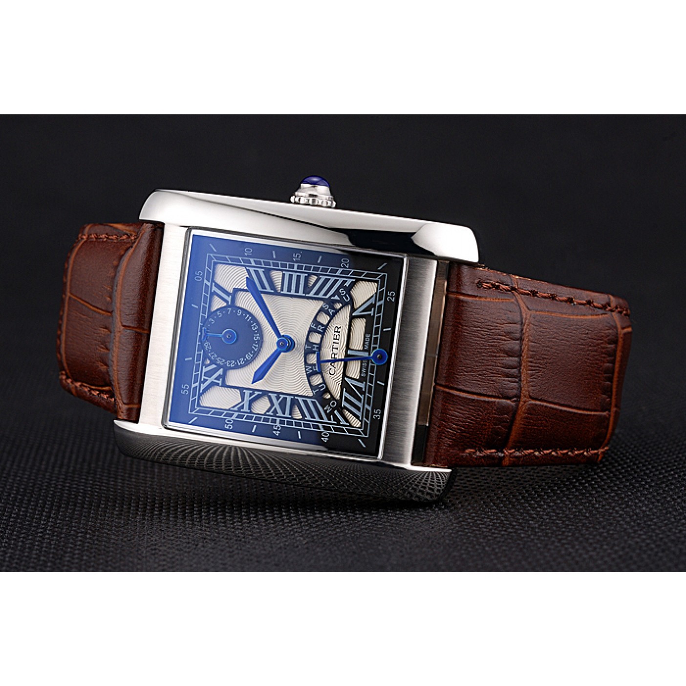 MiroTime Cartier Tank Black And White Dial Stainless Steel Case Brown Leather Strap 622763