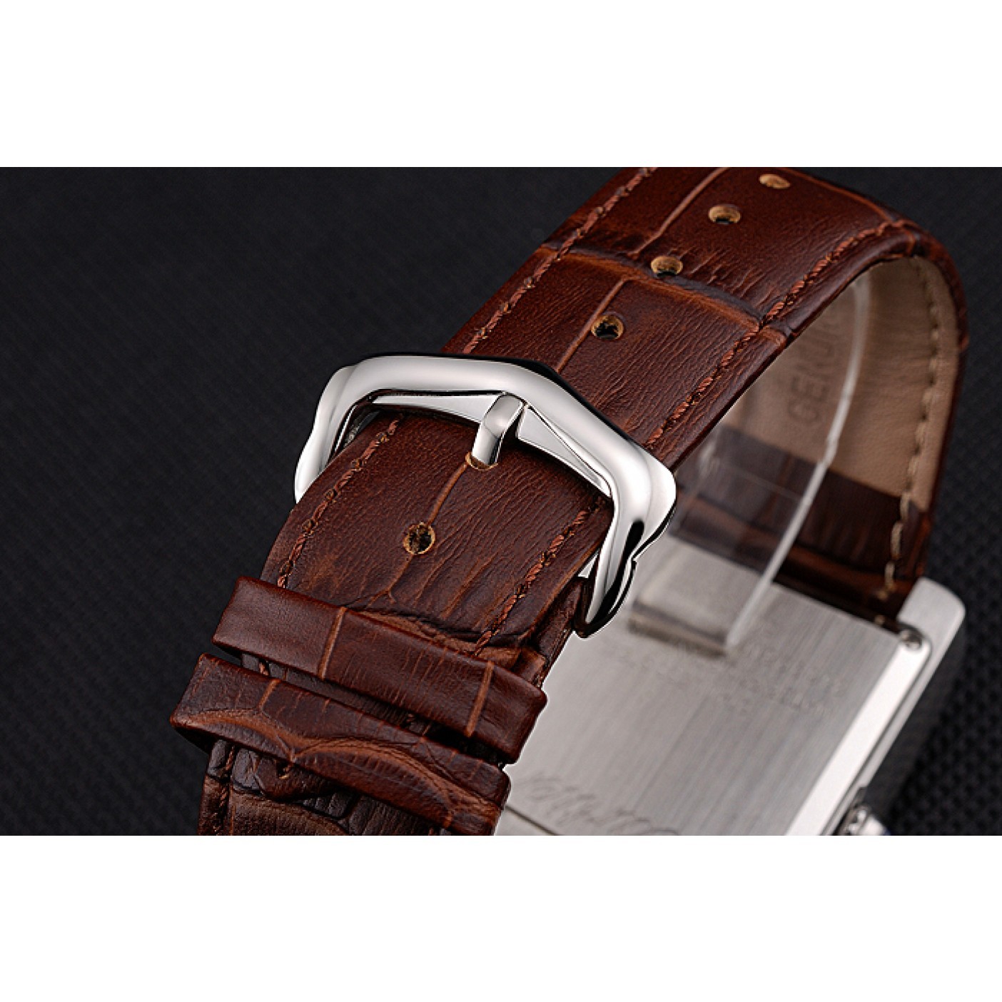 MiroTime Cartier Tank Black And White Dial Stainless Steel Case Brown Leather Strap 622763