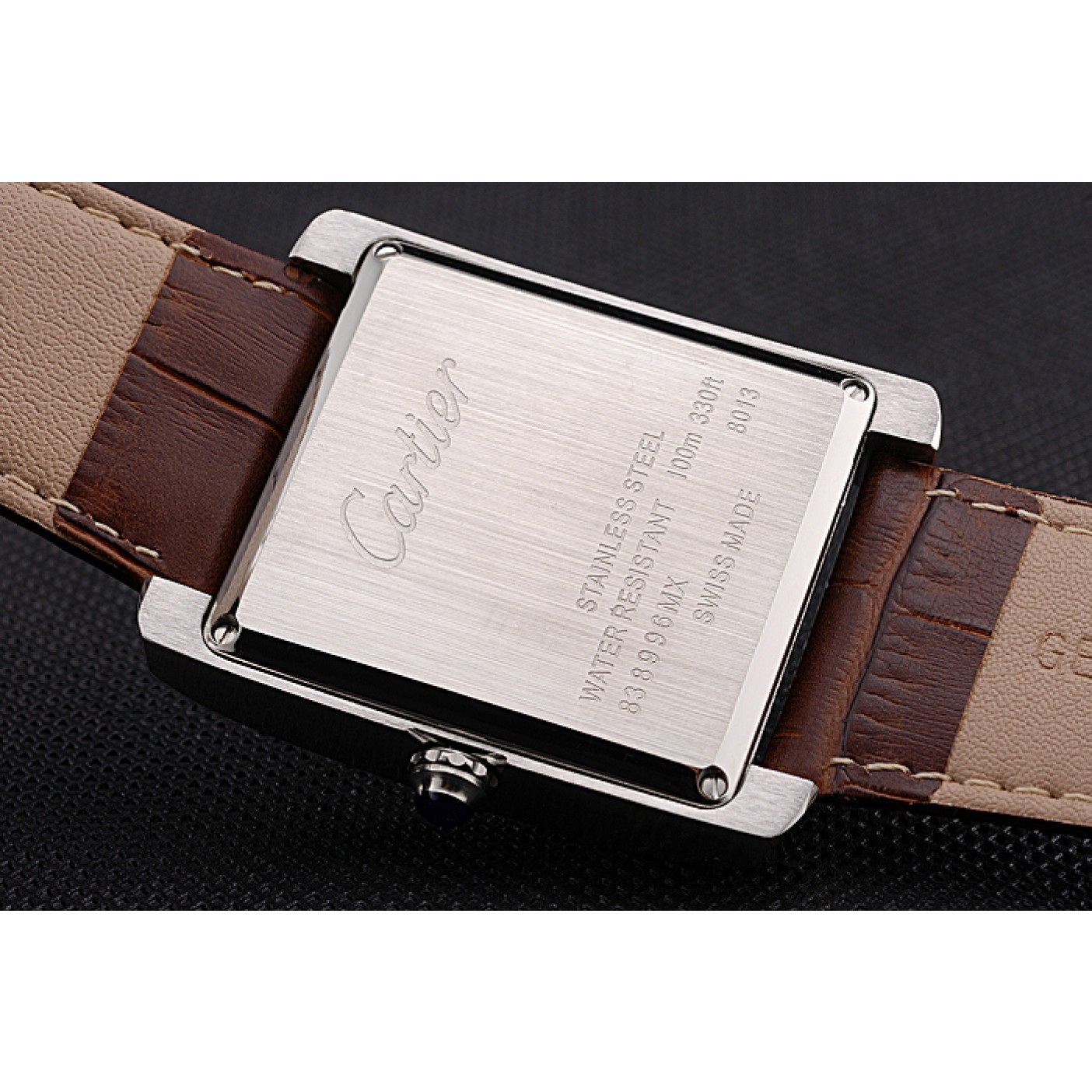 MiroTime Cartier Tank Black And White Dial Stainless Steel Case Brown Leather Strap 622763