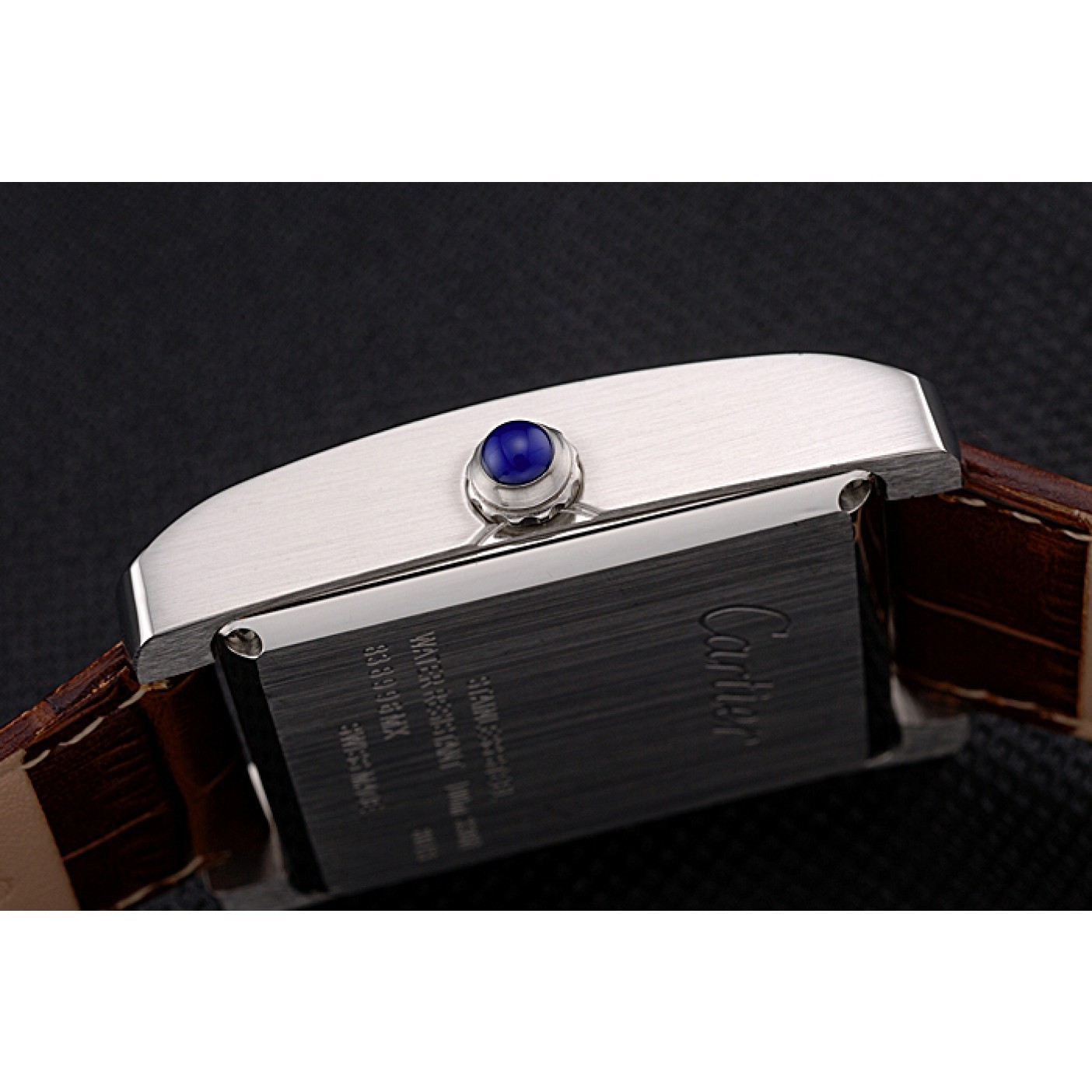 MiroTime Cartier Tank Black And White Dial Stainless Steel Case Brown Leather Strap 622763
