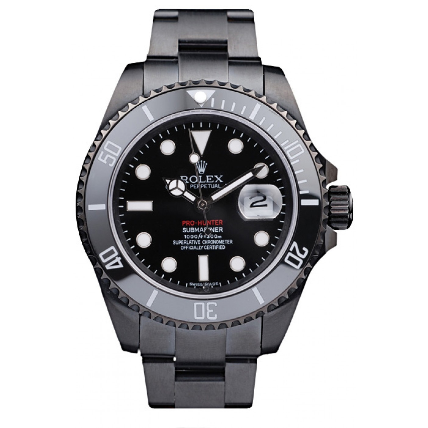 MiroTime Rolex Swiss Submariner Pro-Hunter Black Steel Strap Black Dial