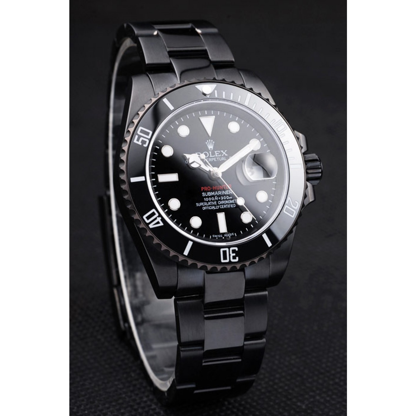 MiroTime Rolex Swiss Submariner Pro-Hunter Black Steel Strap Black Dial