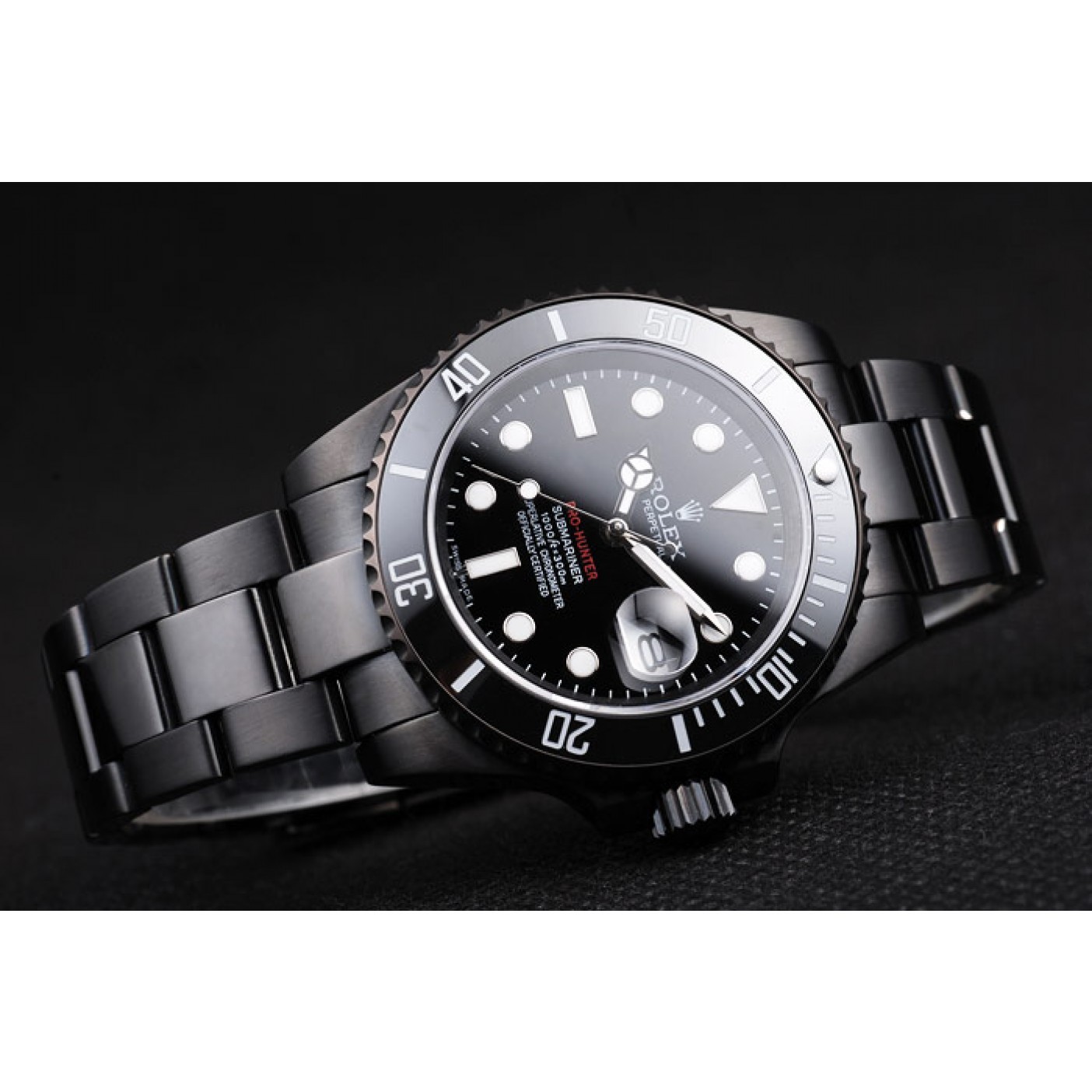 MiroTime Rolex Swiss Submariner Pro-Hunter Black Steel Strap Black Dial