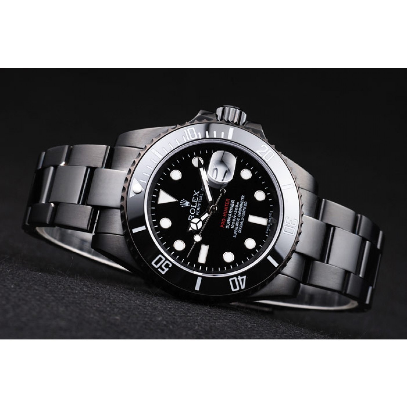 MiroTime Rolex Swiss Submariner Pro-Hunter Black Steel Strap Black Dial
