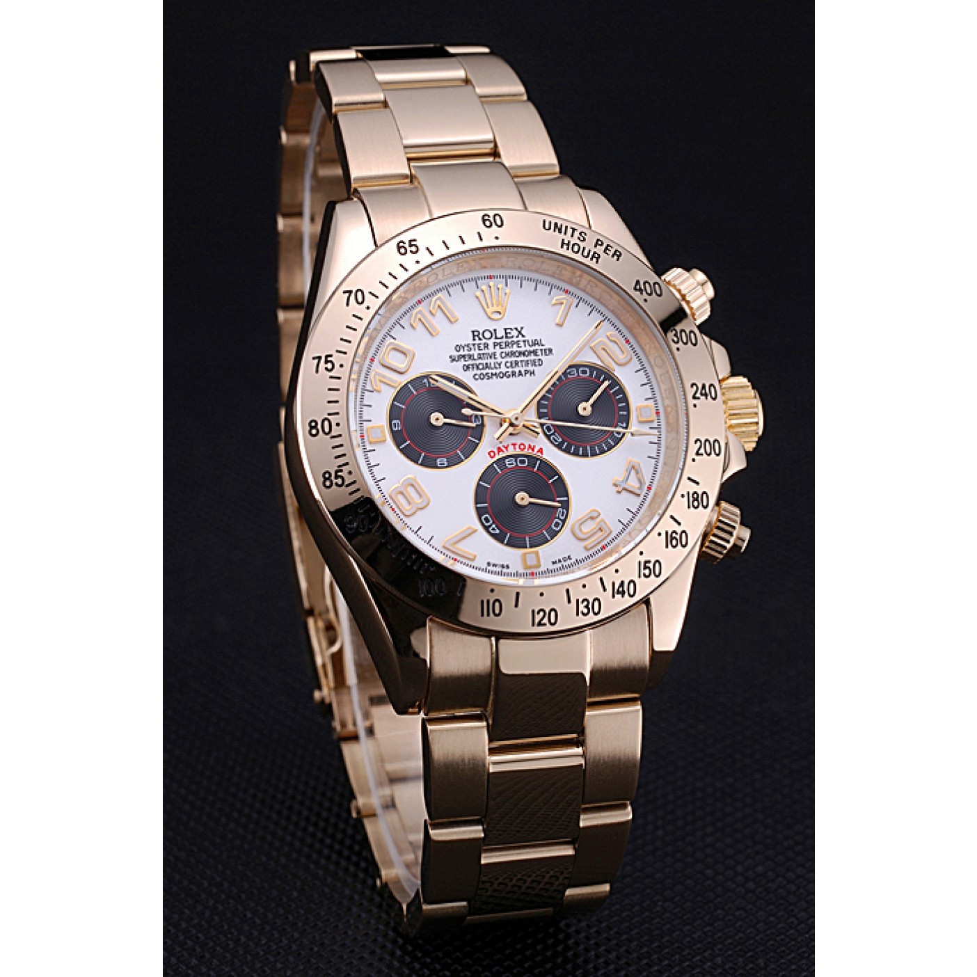 MiroTime Rolex Cosmograph Daytona White with Black Subdials Gold Bracelet 622548