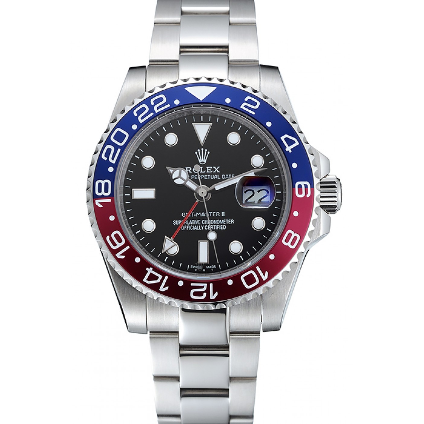 MiroTime Rolex GMT Master II Blue Rose Red Bezel Black Dial Watch