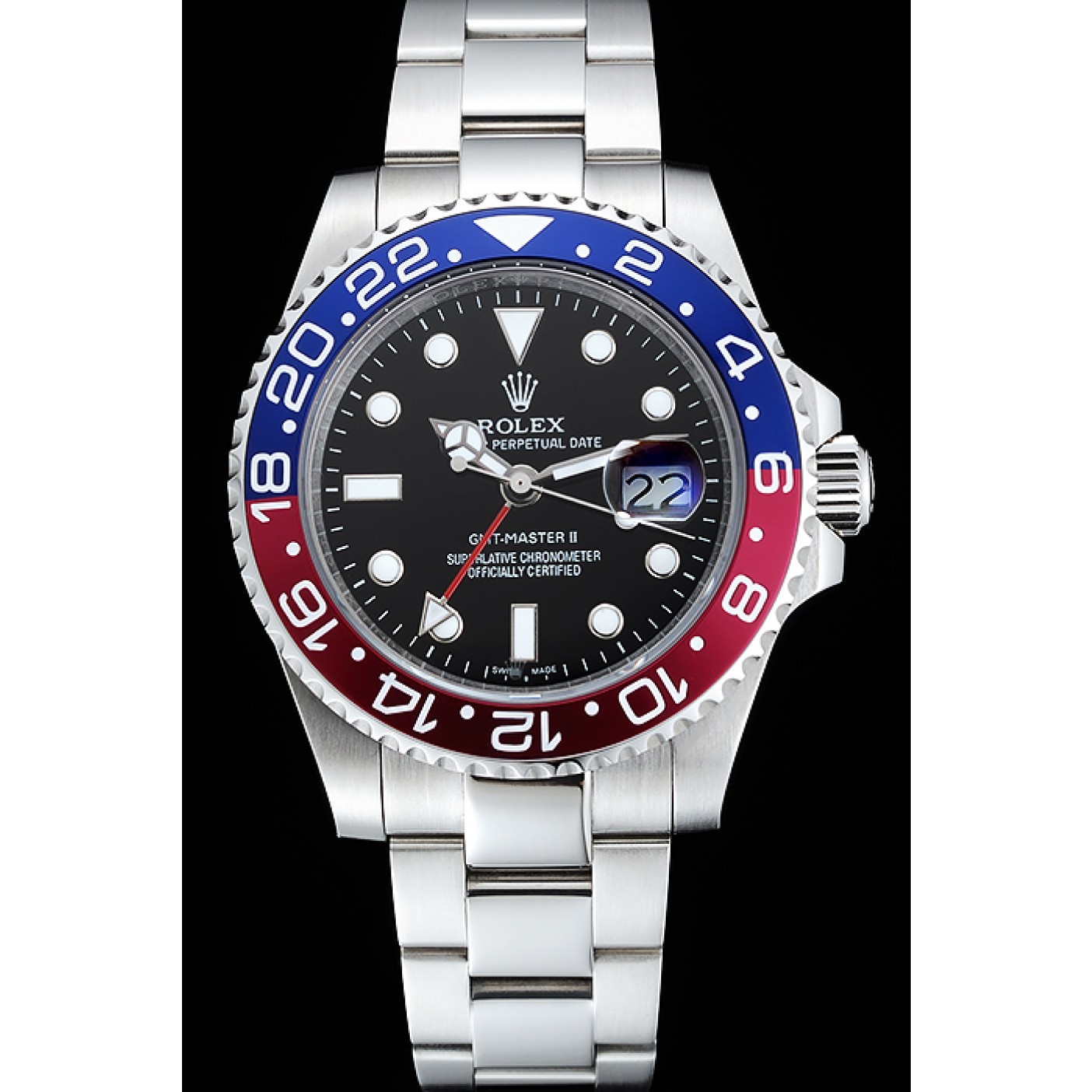 MiroTime Rolex GMT Master II Blue Rose Red Bezel Black Dial Watch