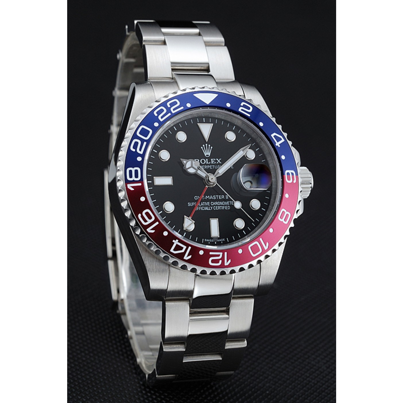 MiroTime Rolex GMT Master II Blue Rose Red Bezel Black Dial Watch