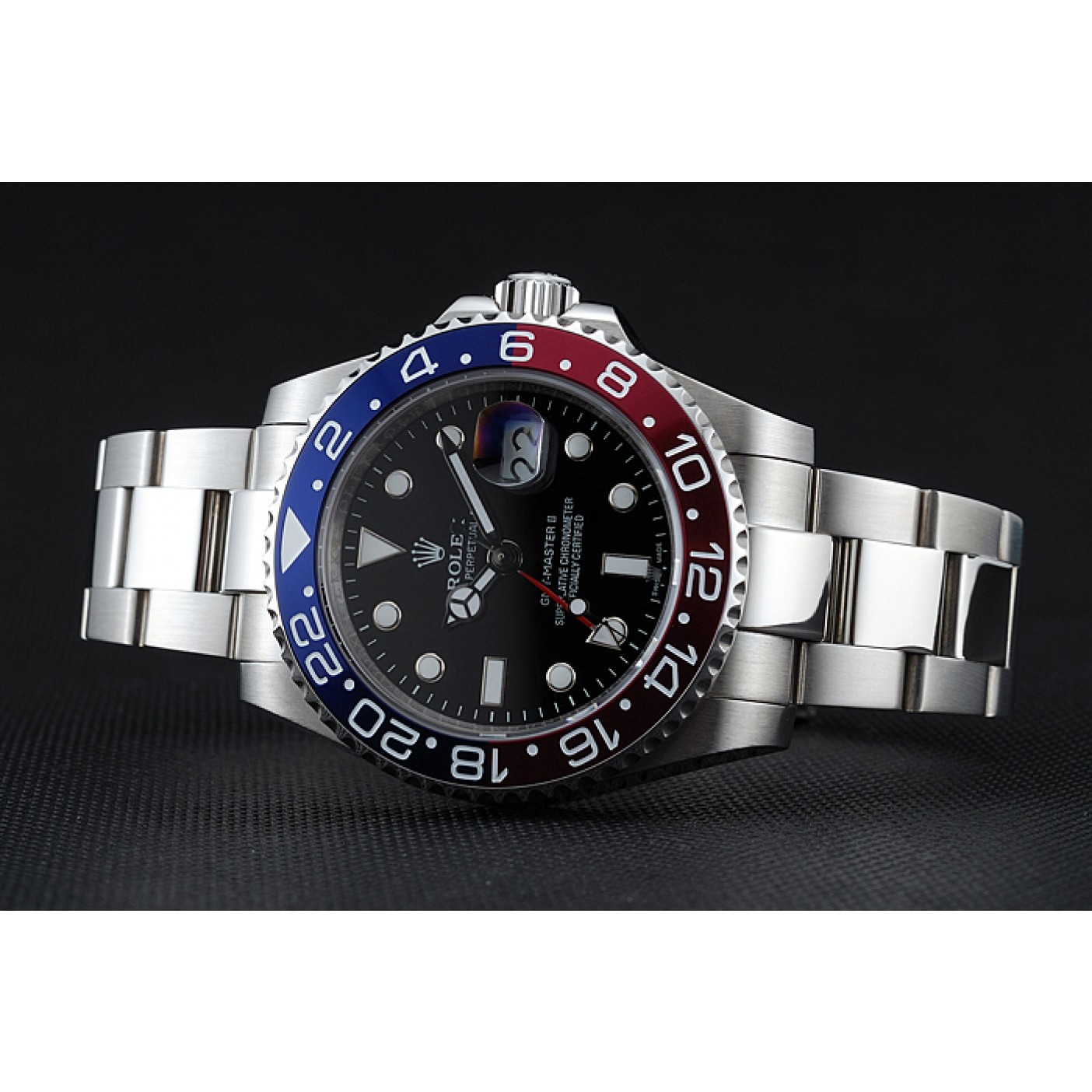 MiroTime Rolex GMT Master II Blue Rose Red Bezel Black Dial Watch