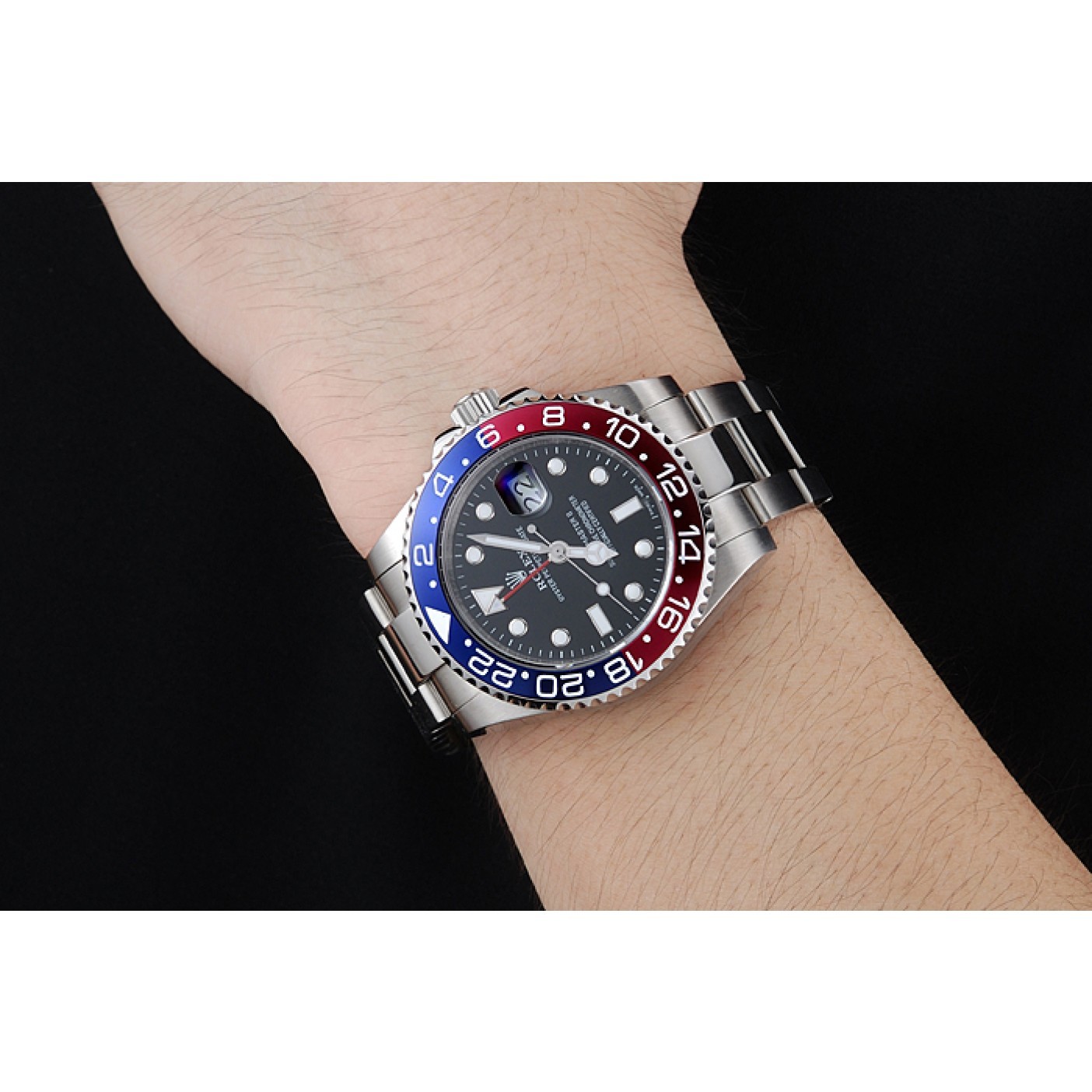 MiroTime Rolex GMT Master II Blue Rose Red Bezel Black Dial Watch