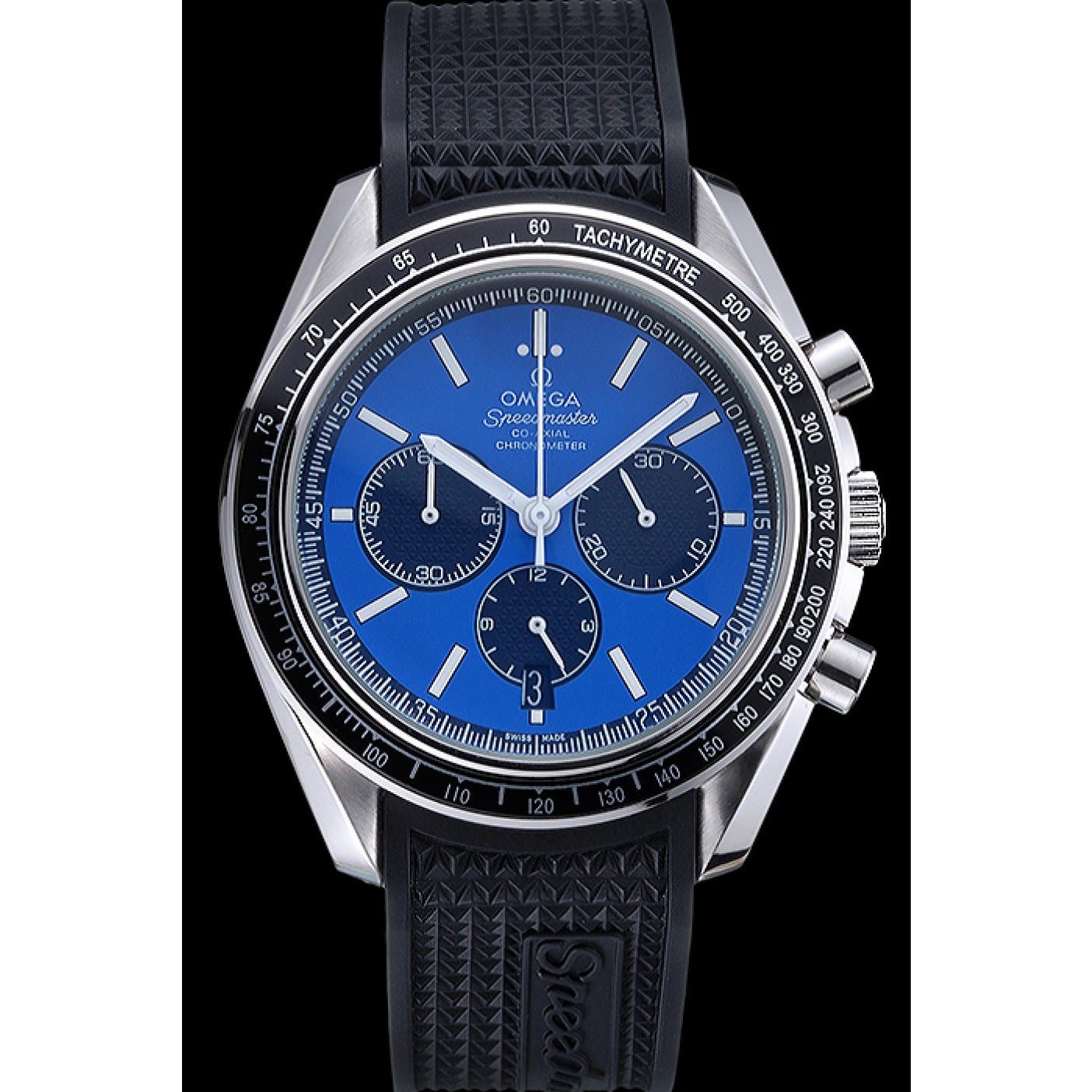 MiroTime Omega Speedmaster Black Rubber Strap Blue Dial 622043