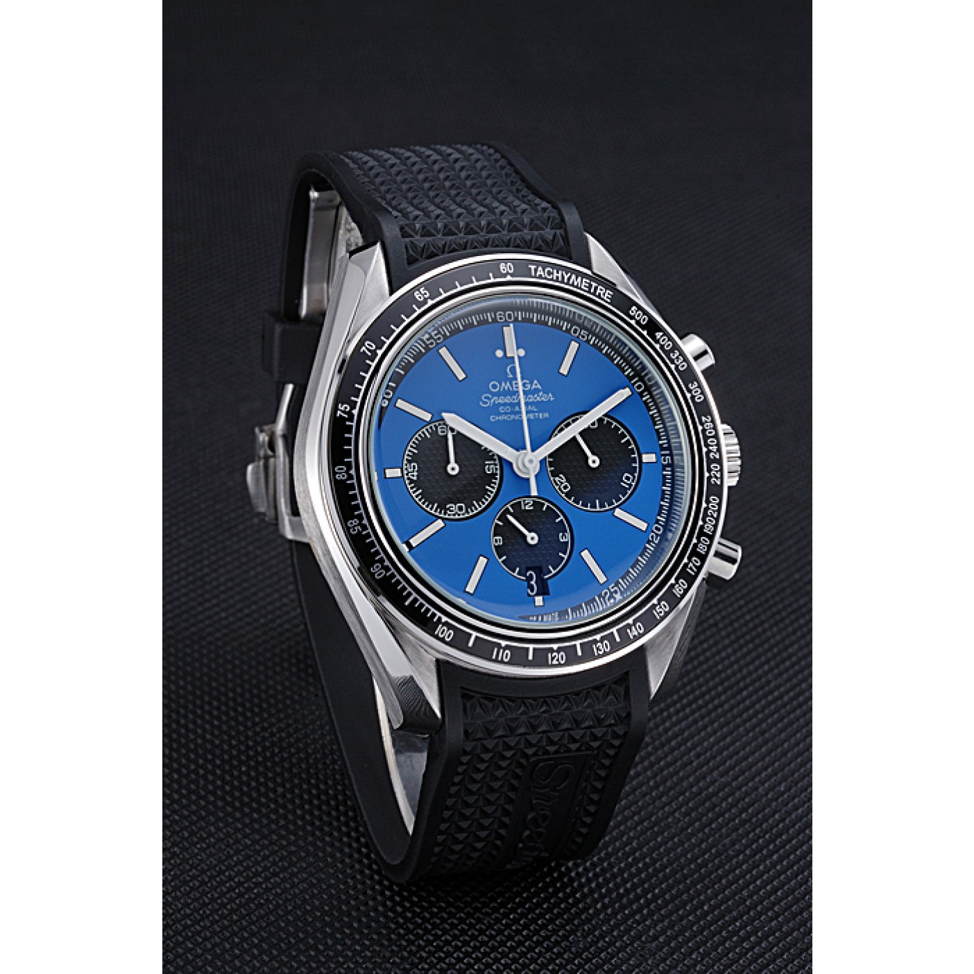 MiroTime Omega Speedmaster Black Rubber Strap Blue Dial 622043