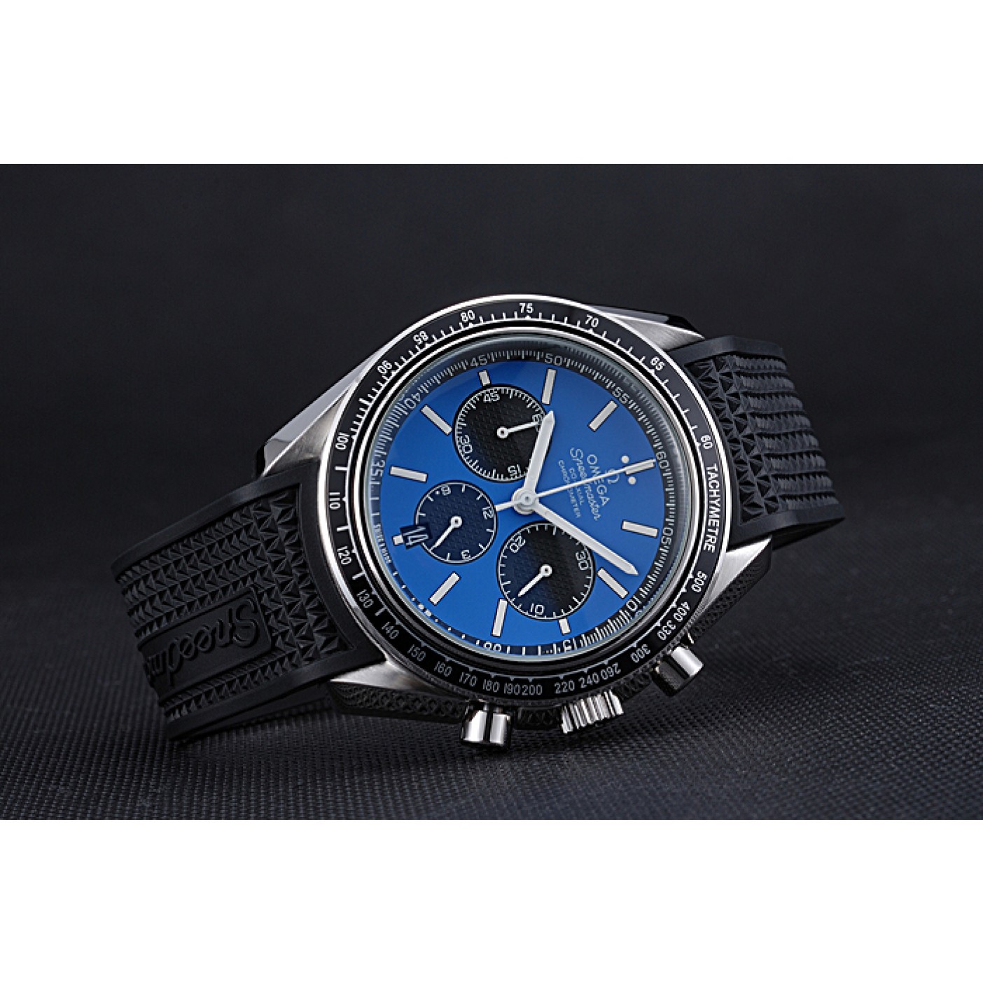 MiroTime Omega Speedmaster Black Rubber Strap Blue Dial 622043