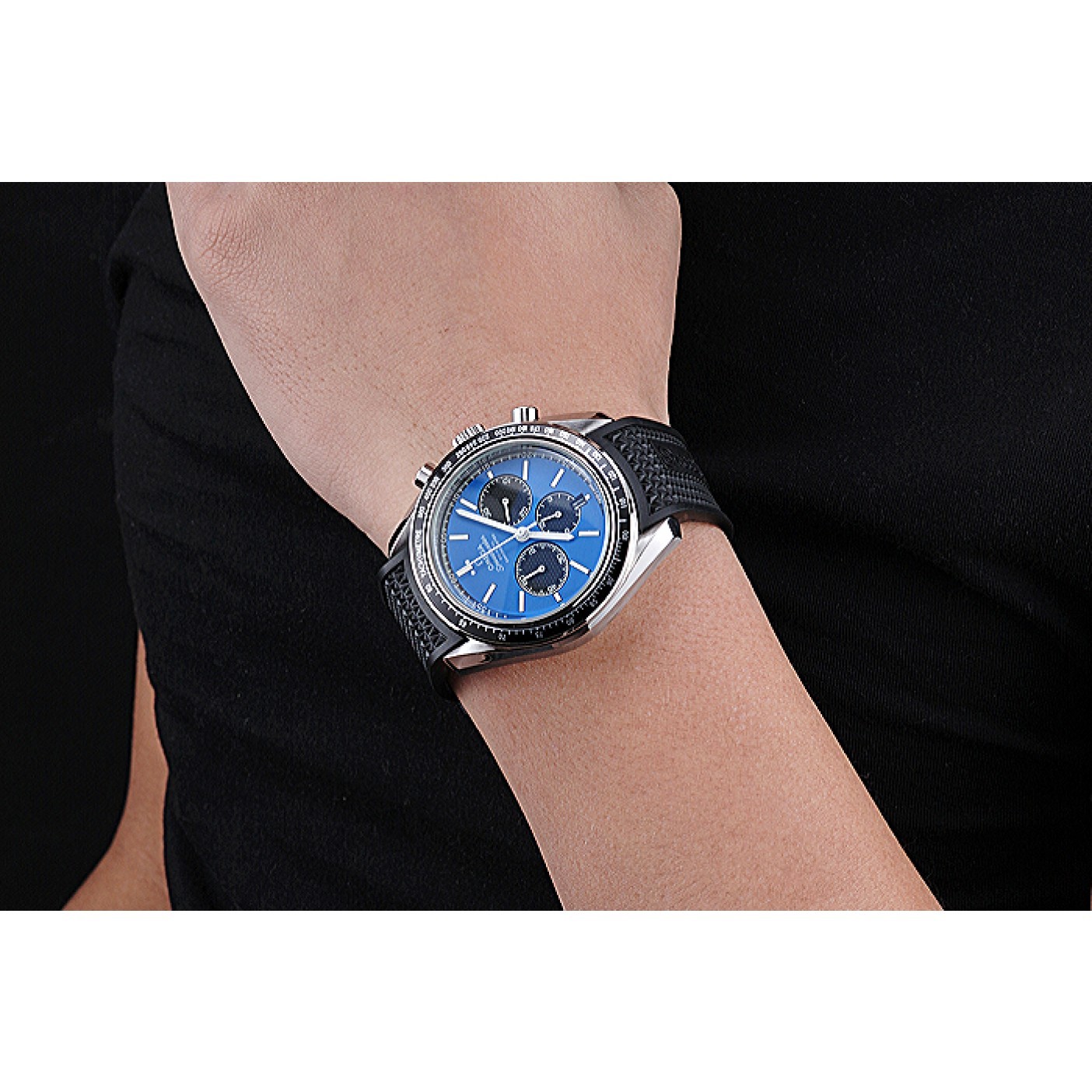 MiroTime Omega Speedmaster Black Rubber Strap Blue Dial 622043