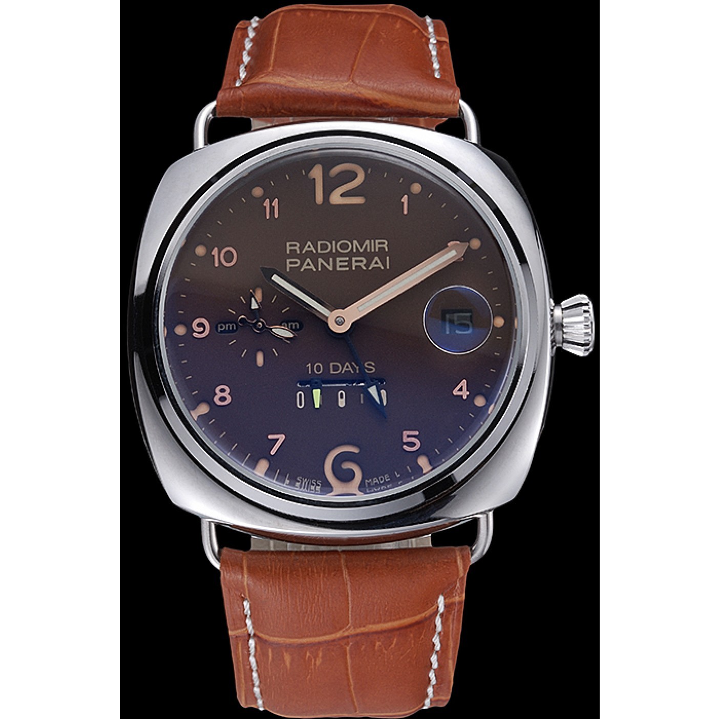 MiroTime Panerai Radiomir Stainless Steel Bezel Cognac Leather Bracelet 622327