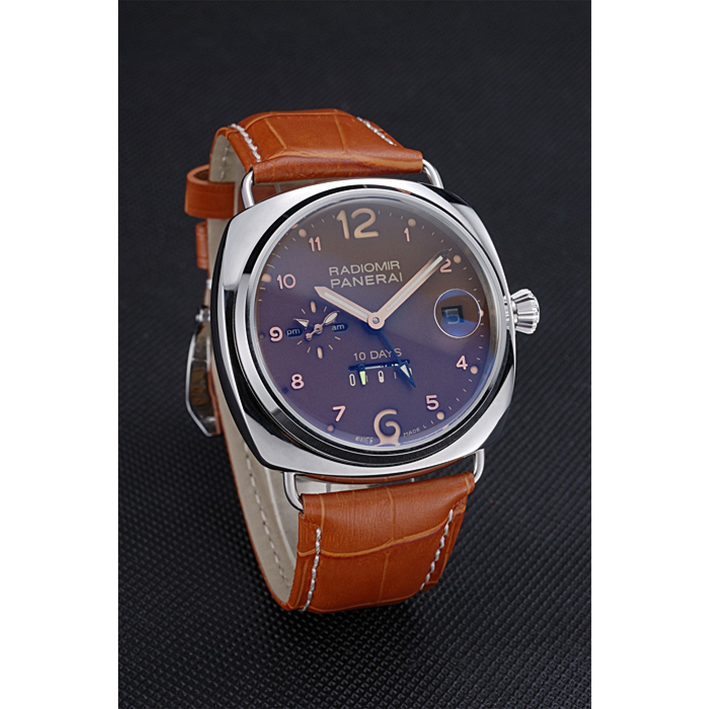 MiroTime Panerai Radiomir Stainless Steel Bezel Cognac Leather Bracelet 622327
