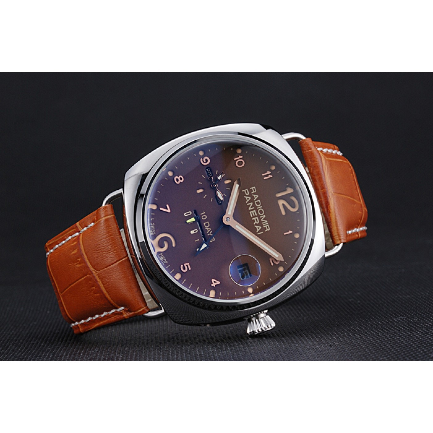 MiroTime Panerai Radiomir Stainless Steel Bezel Cognac Leather Bracelet 622327