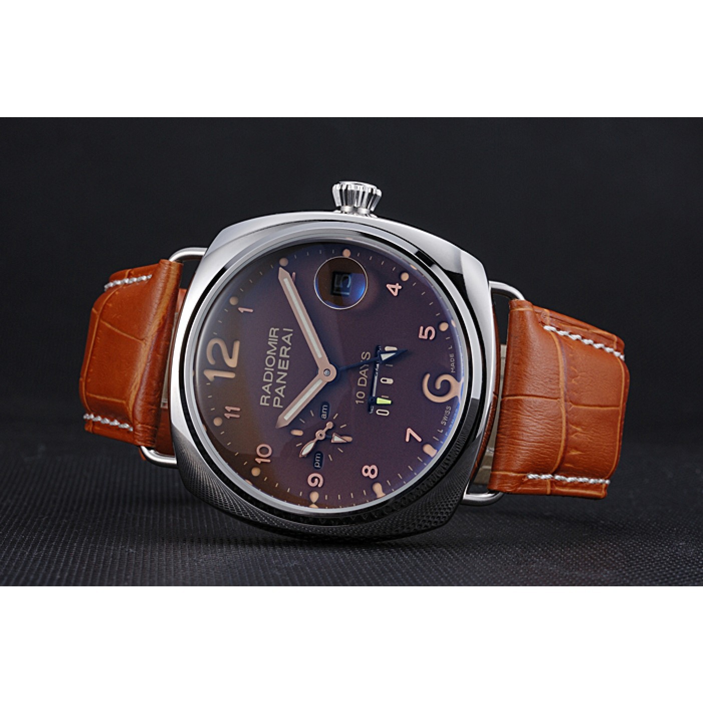 MiroTime Panerai Radiomir Stainless Steel Bezel Cognac Leather Bracelet 622327