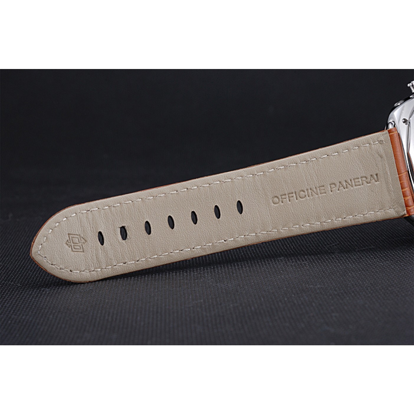 MiroTime Panerai Radiomir Stainless Steel Bezel Cognac Leather Bracelet 622327