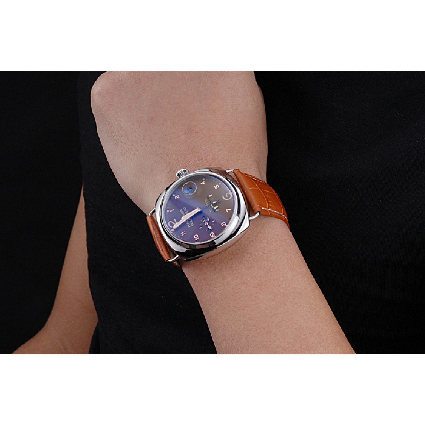 MiroTime Panerai Radiomir Stainless Steel Bezel Cognac Leather Bracelet 622327