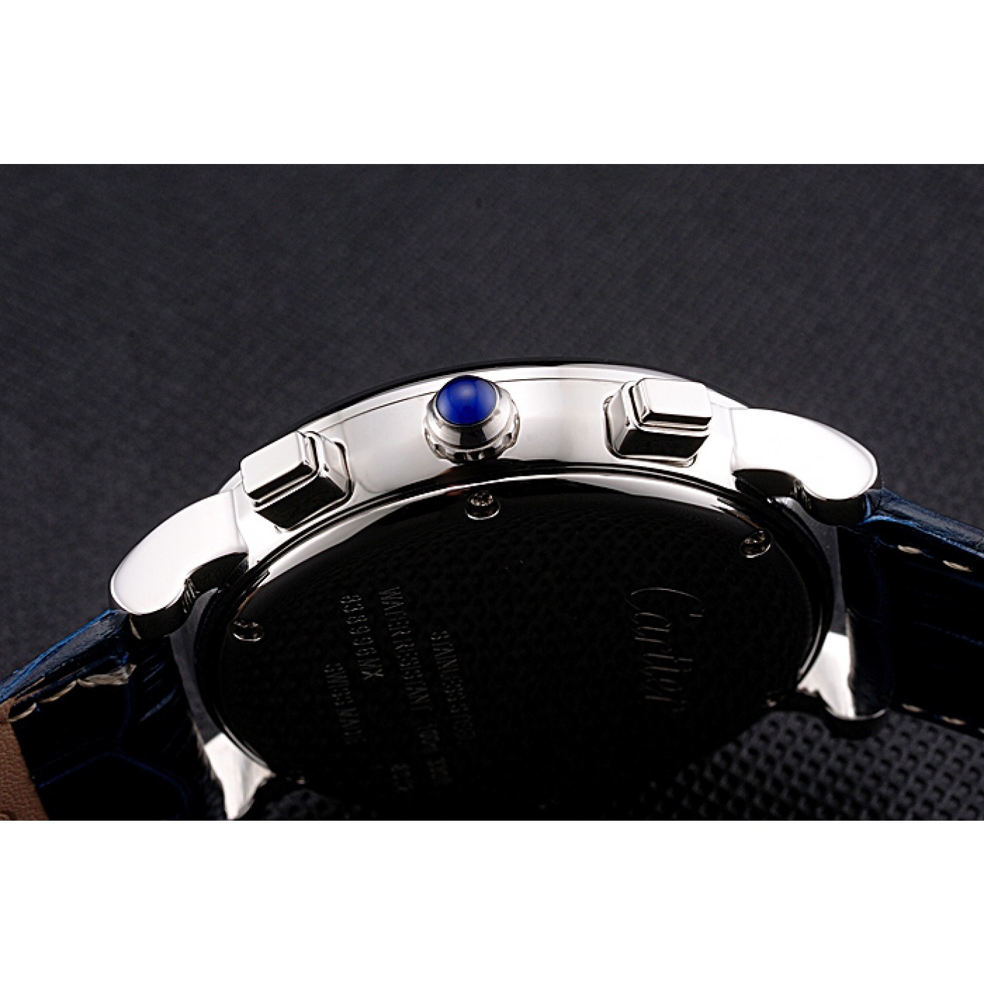 MiroTime Cartier Rotonde Chronograph Black Dial Stainless Steel Case Blue Leather Strap