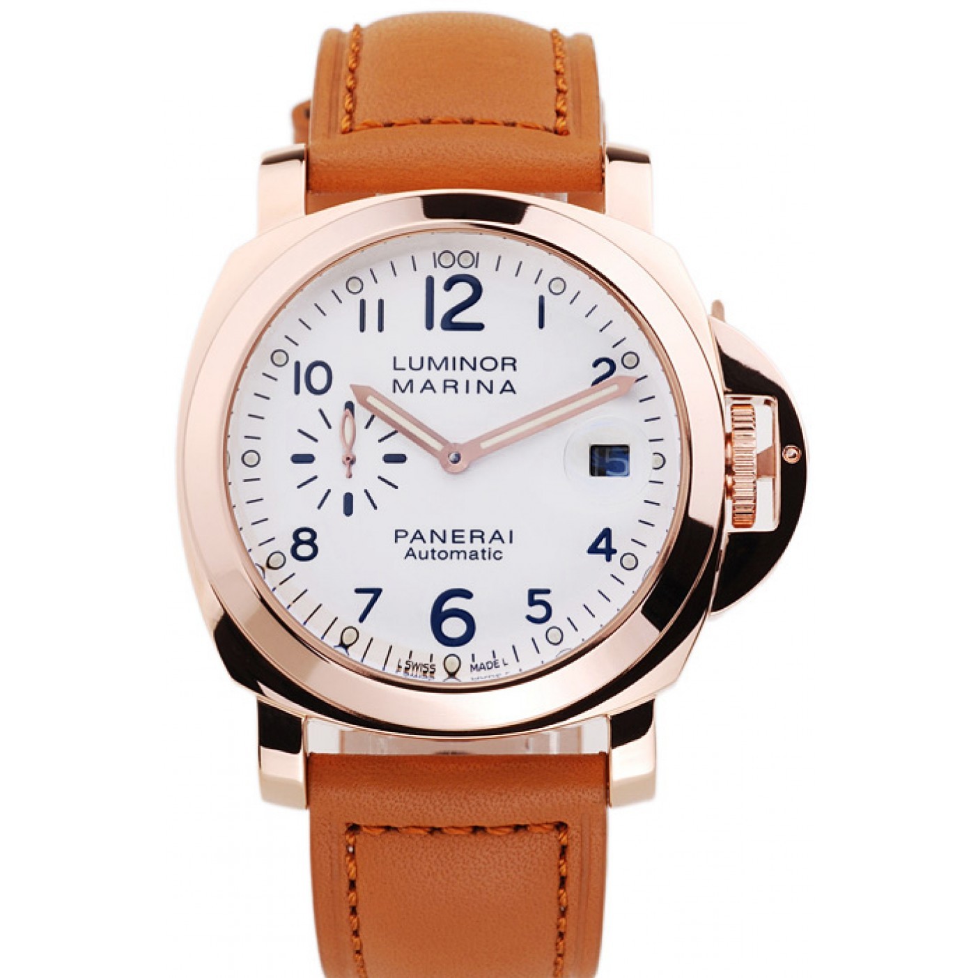 MiroTime Panerai Luminor Marina White Dial Brown Leather Bracelet