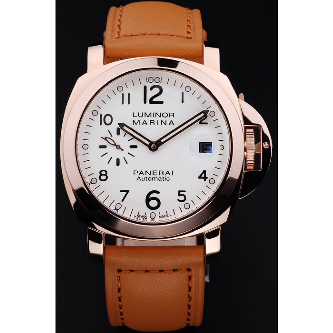MiroTime Panerai Luminor Marina White Dial Brown Leather Bracelet