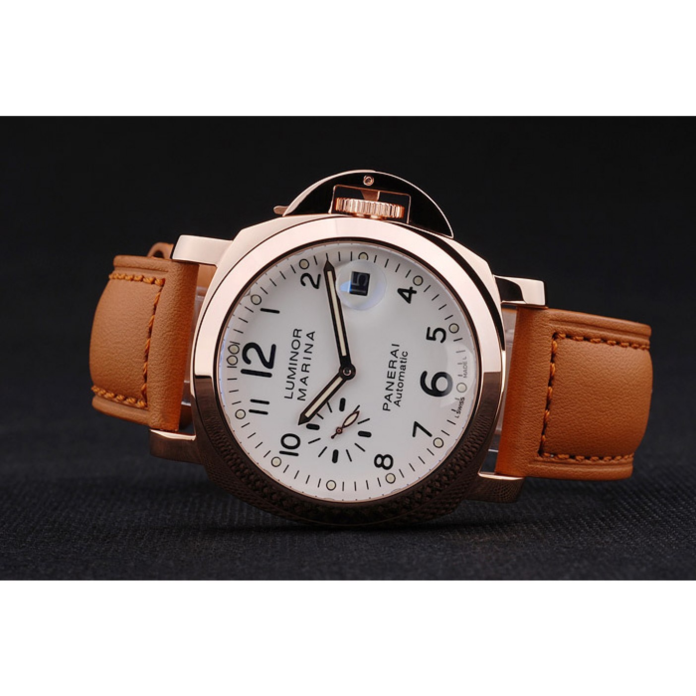 MiroTime Panerai Luminor Marina White Dial Brown Leather Bracelet