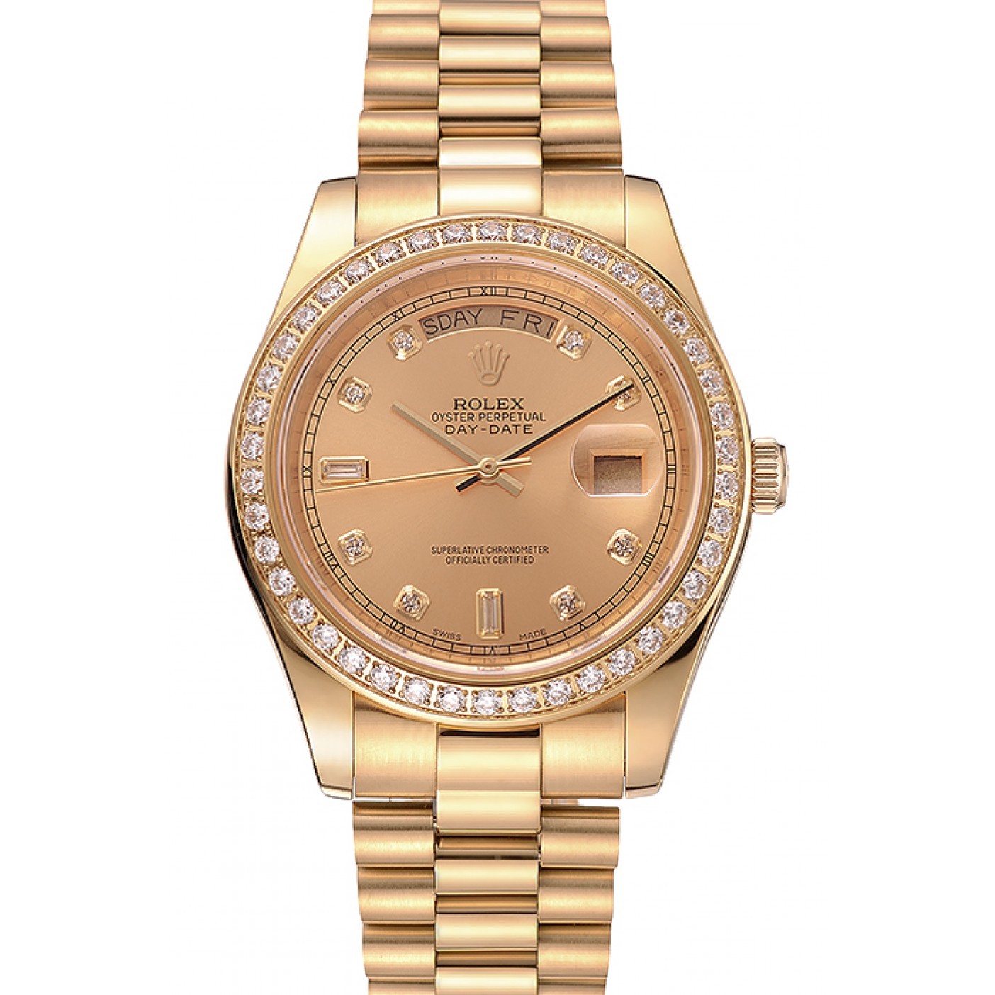 MiroTime Swiss Rolex Day-Date Champagne Dial Diamond Bezel Gold Bracelet 1454099