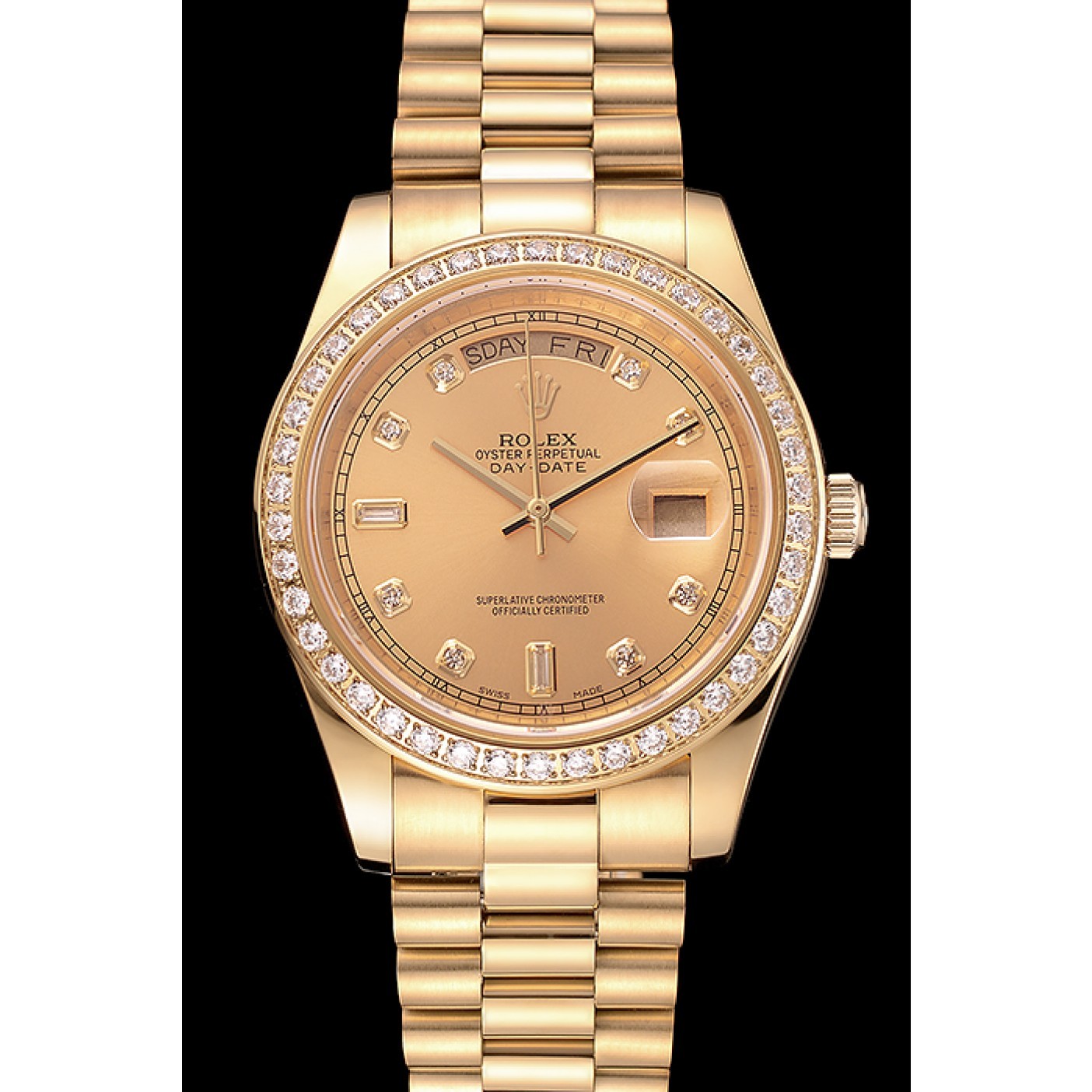 MiroTime Swiss Rolex Day-Date Champagne Dial Diamond Bezel Gold Bracelet 1454099