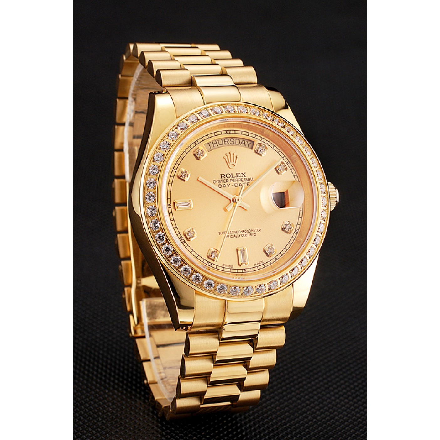 MiroTime Swiss Rolex Day-Date Champagne Dial Diamond Bezel Gold Bracelet 1454099