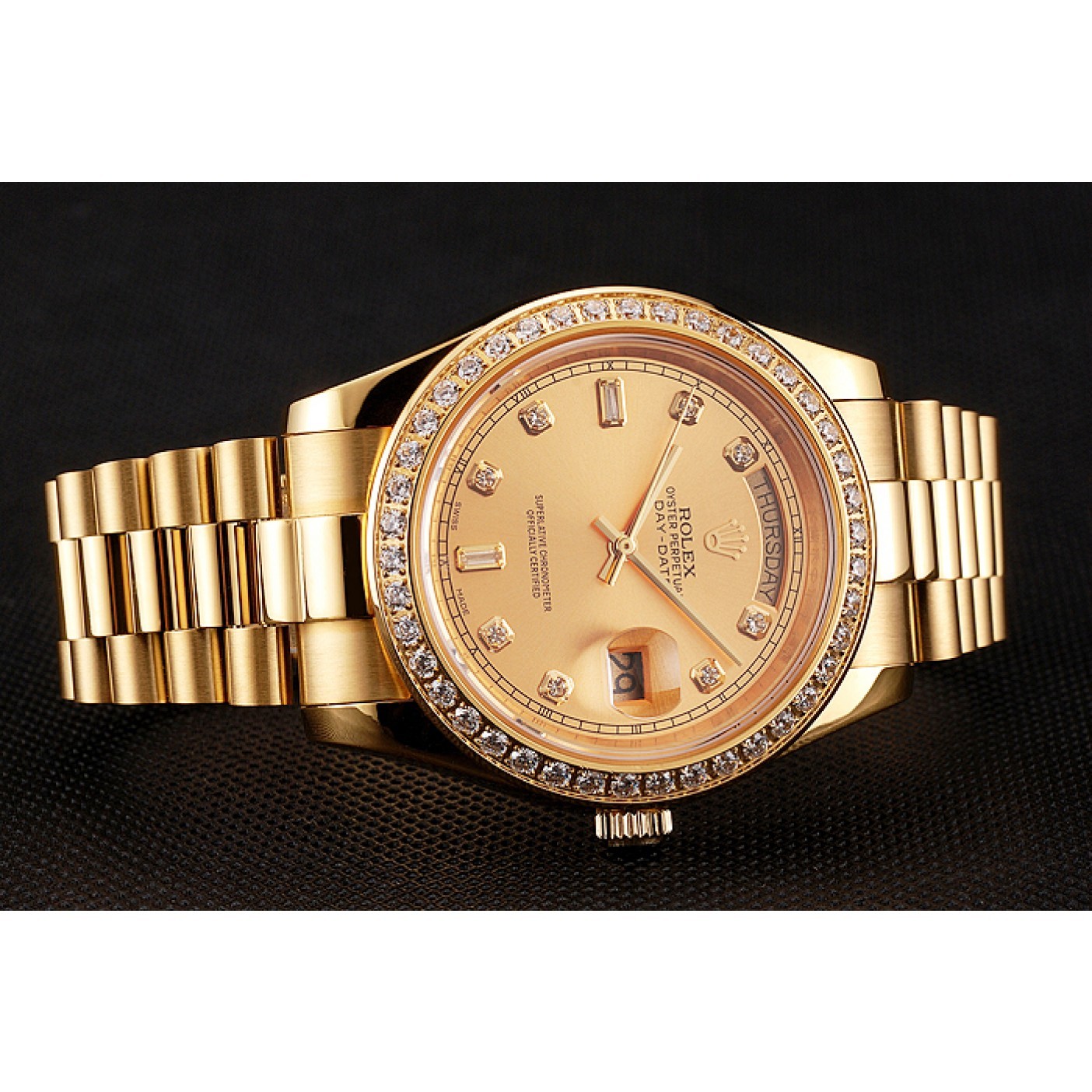 MiroTime Swiss Rolex Day-Date Champagne Dial Diamond Bezel Gold Bracelet 1454099