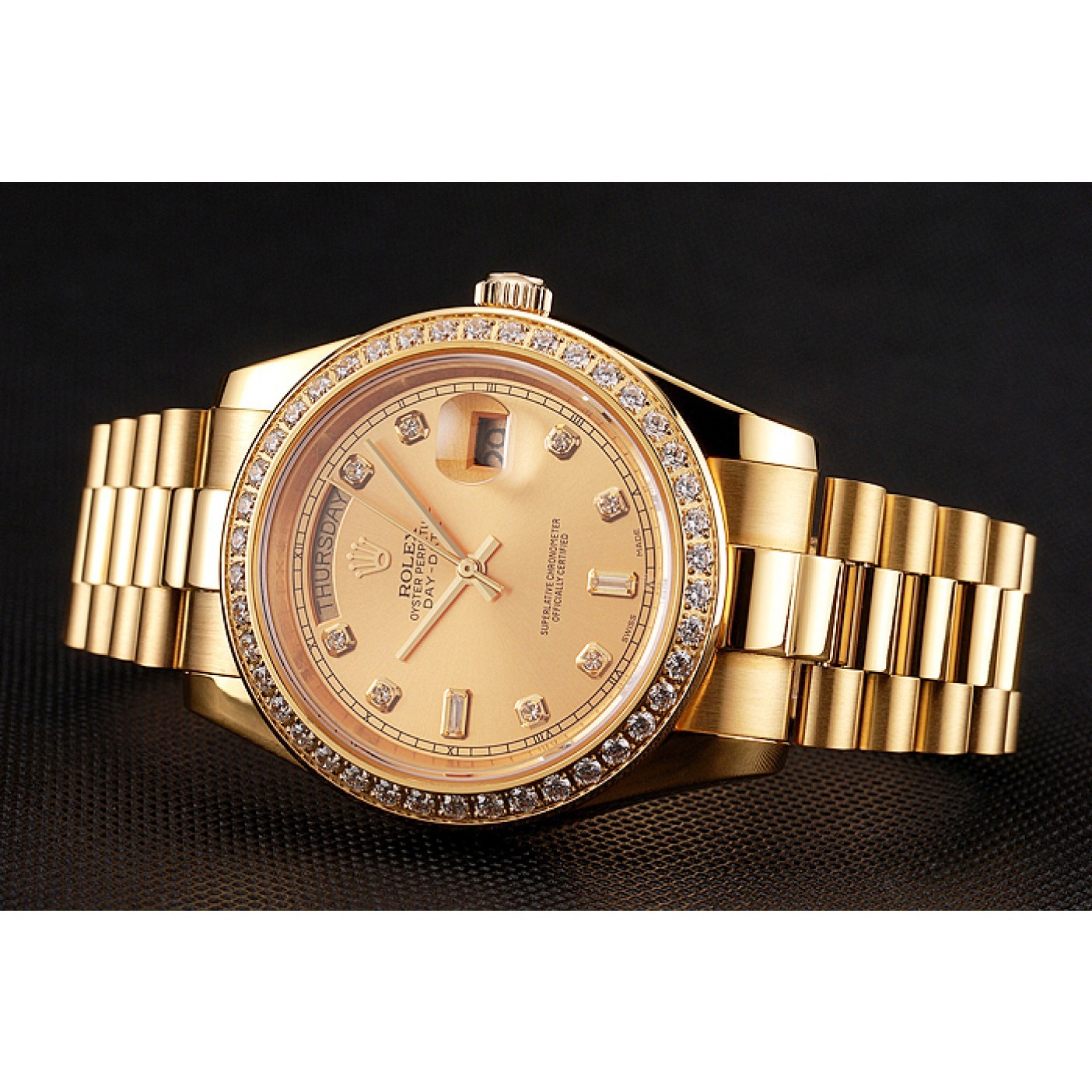 MiroTime Swiss Rolex Day-Date Champagne Dial Diamond Bezel Gold Bracelet 1454099