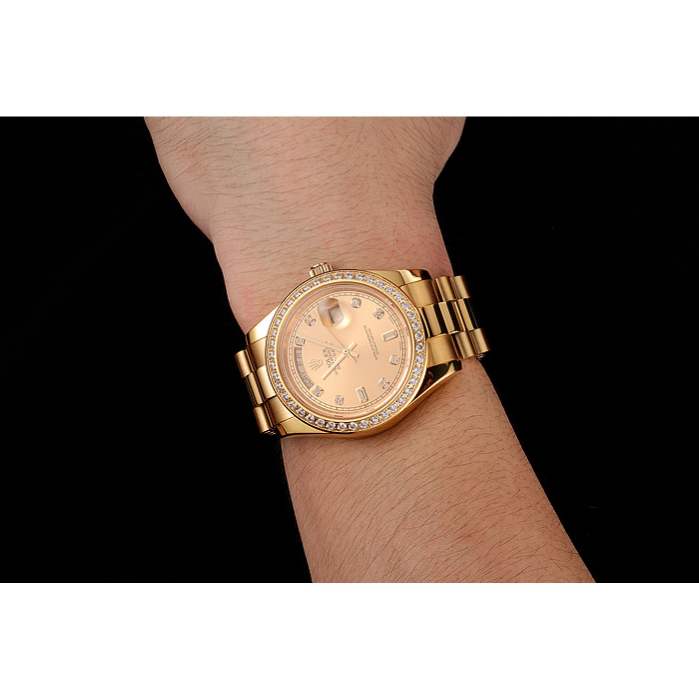 MiroTime Swiss Rolex Day-Date Champagne Dial Diamond Bezel Gold Bracelet 1454099