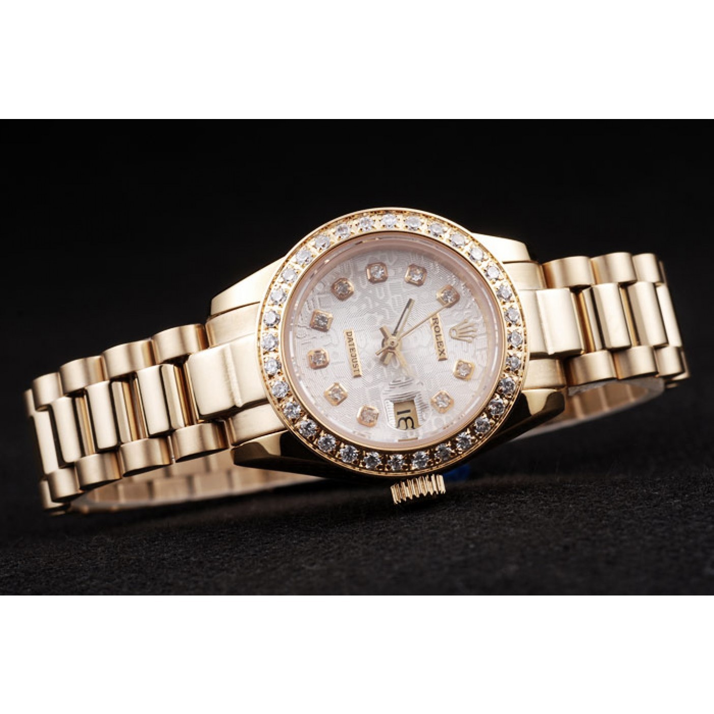 MiroTime Rolex Datejust 18k Yellow Gold Plated Stainless Steel Diamond Plated 98076