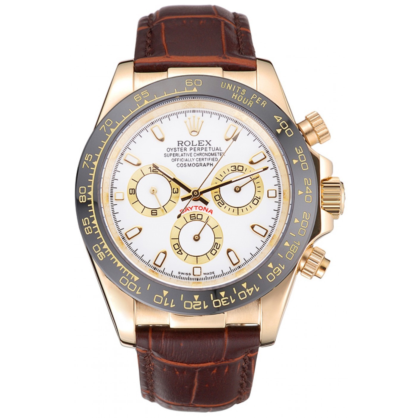 MiroTime Rolex Cosmograph Daytona Gold Case White Dial Brown Leather Bracelet 622633