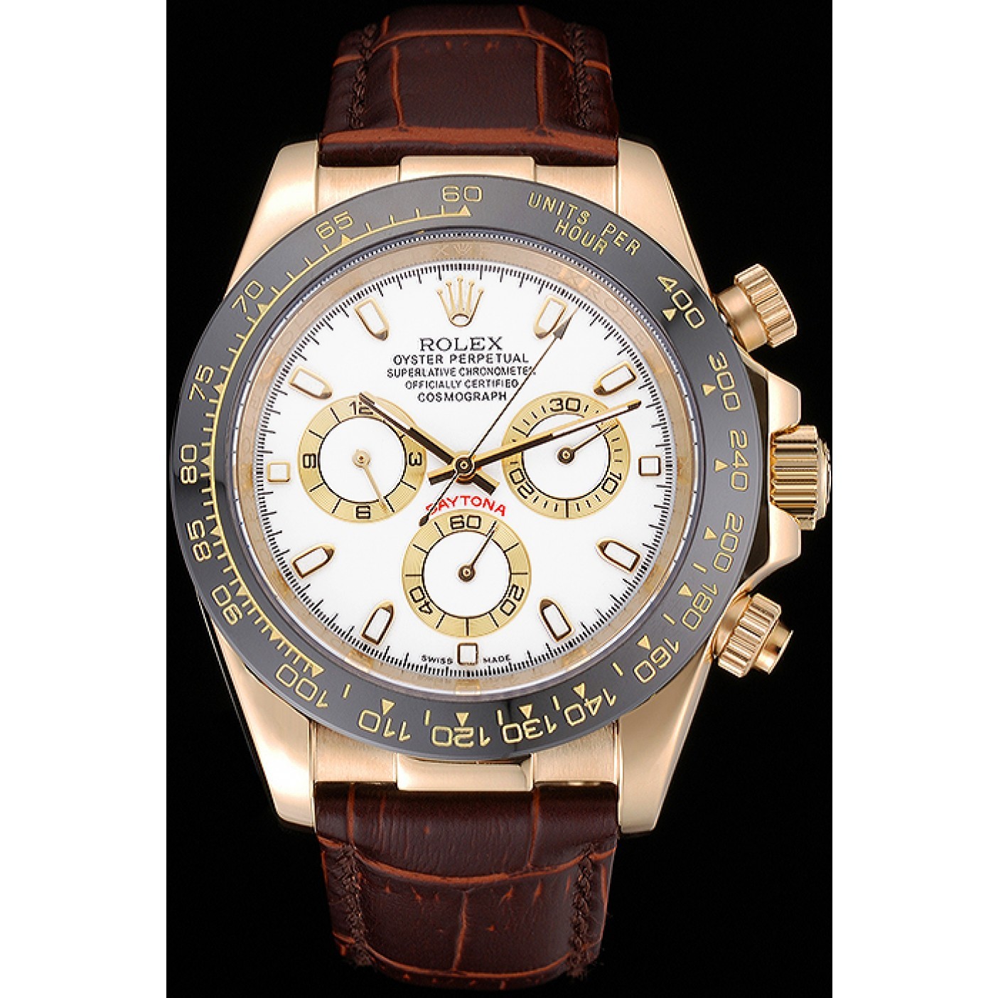 MiroTime Rolex Cosmograph Daytona Gold Case White Dial Brown Leather Bracelet 622633