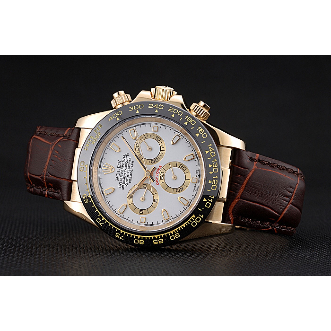 MiroTime Rolex Cosmograph Daytona Gold Case White Dial Brown Leather Bracelet 622633