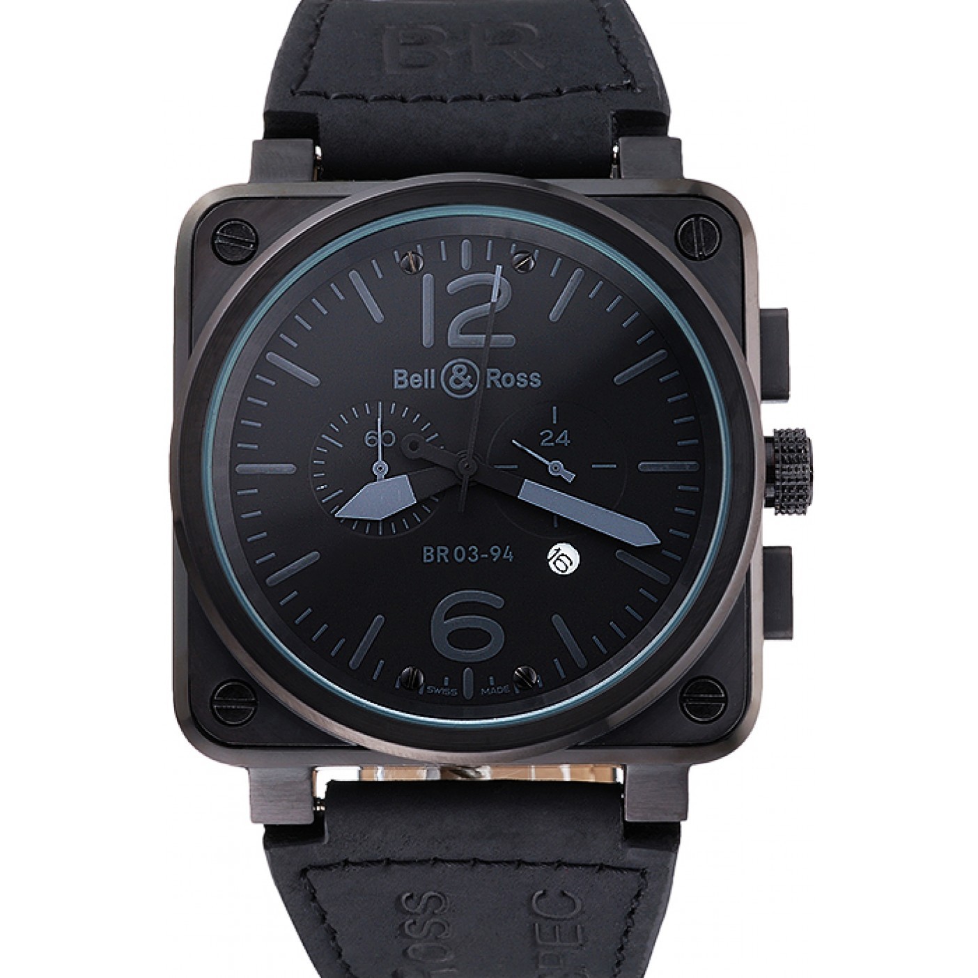 MiroTime Bell and Ross BR 03-94 Black Dial White Numerals Silver Case Brown Leather Strap