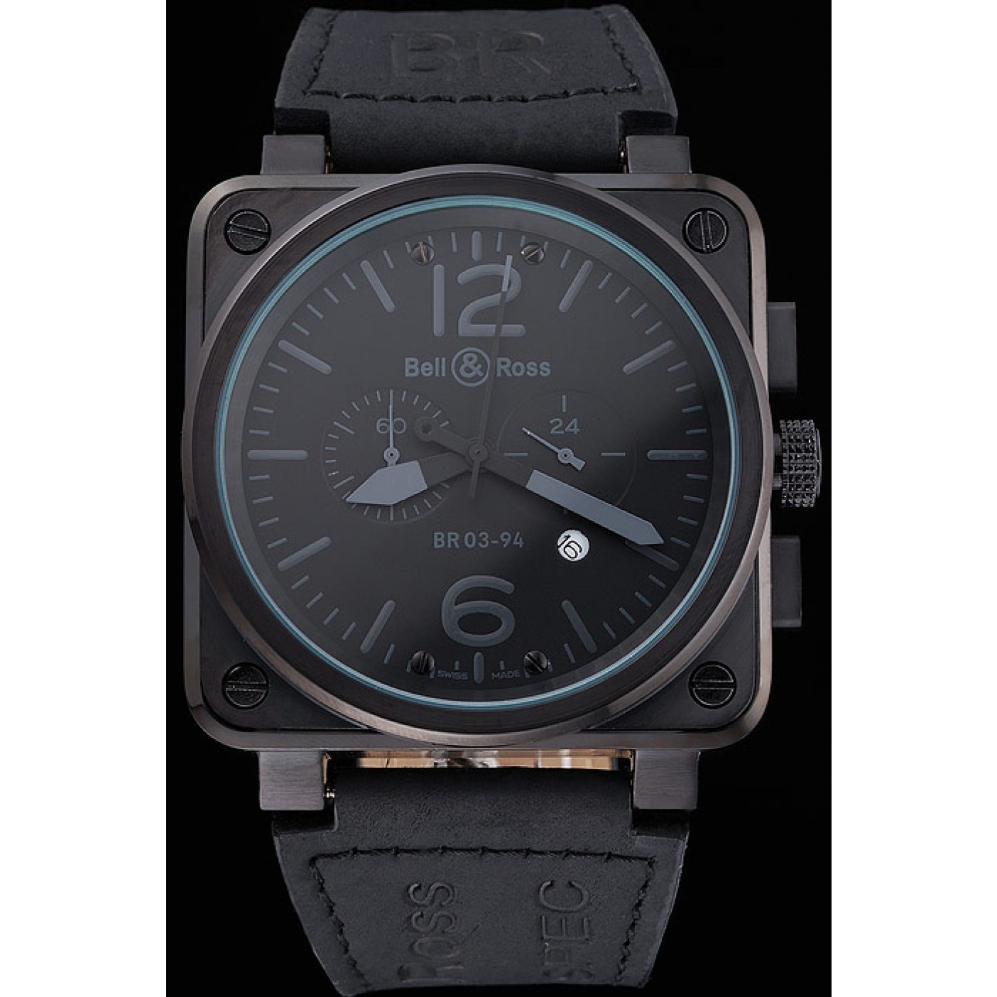 MiroTime Bell and Ross BR 03-94 Black Dial White Numerals Silver Case Brown Leather Strap