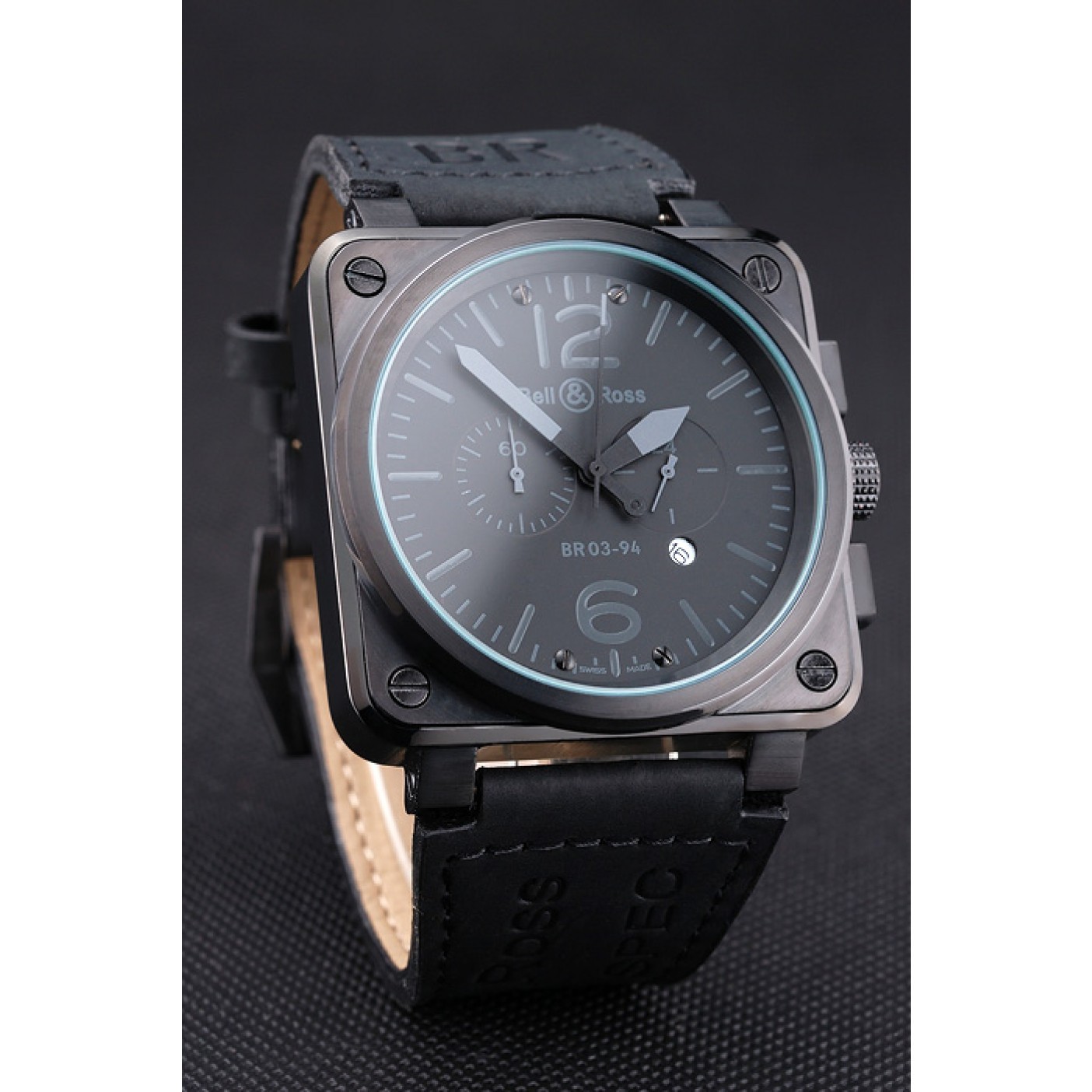 MiroTime Bell and Ross BR 03-94 Black Dial White Numerals Silver Case Brown Leather Strap