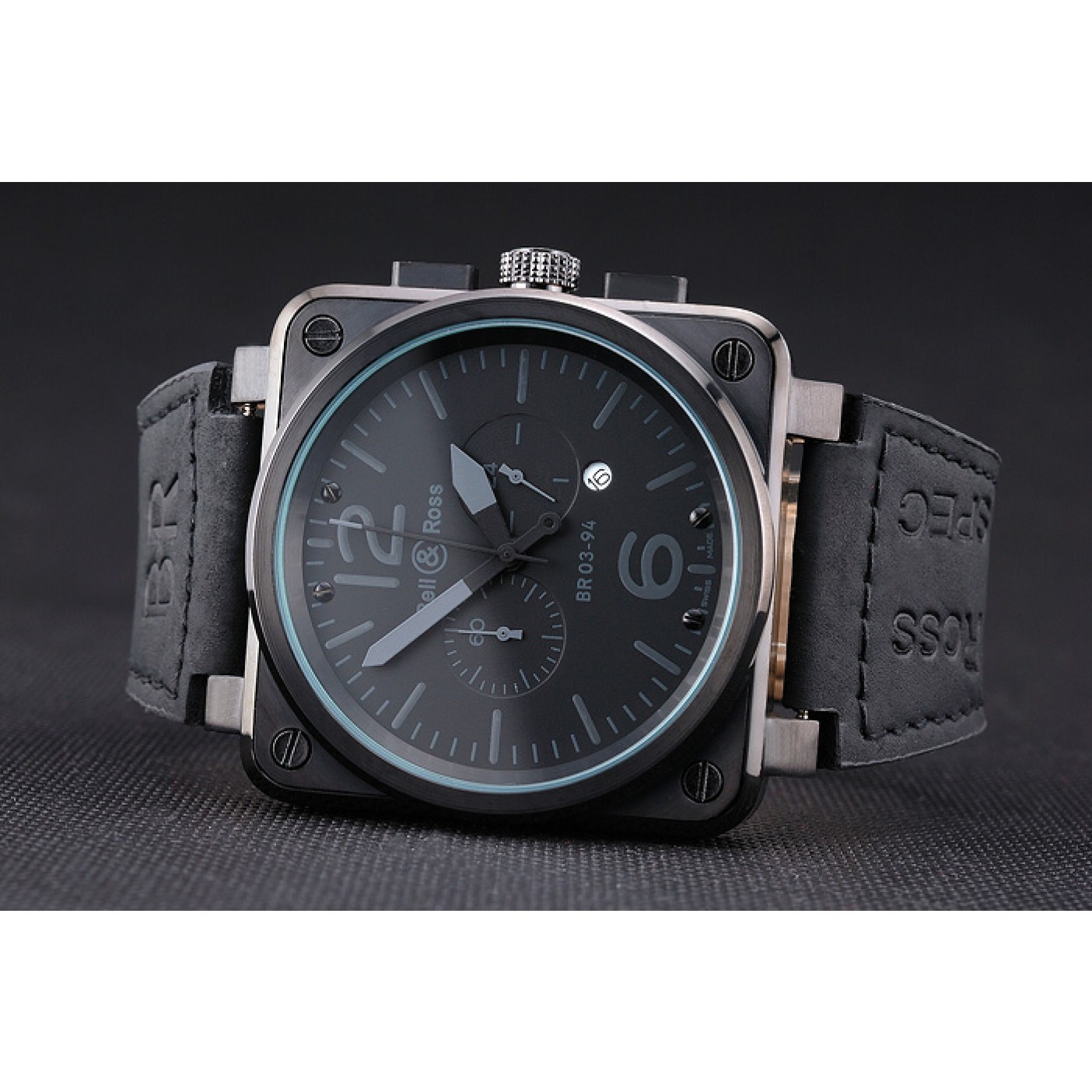 MiroTime Bell and Ross BR 03-94 Black Dial White Numerals Silver Case Brown Leather Strap