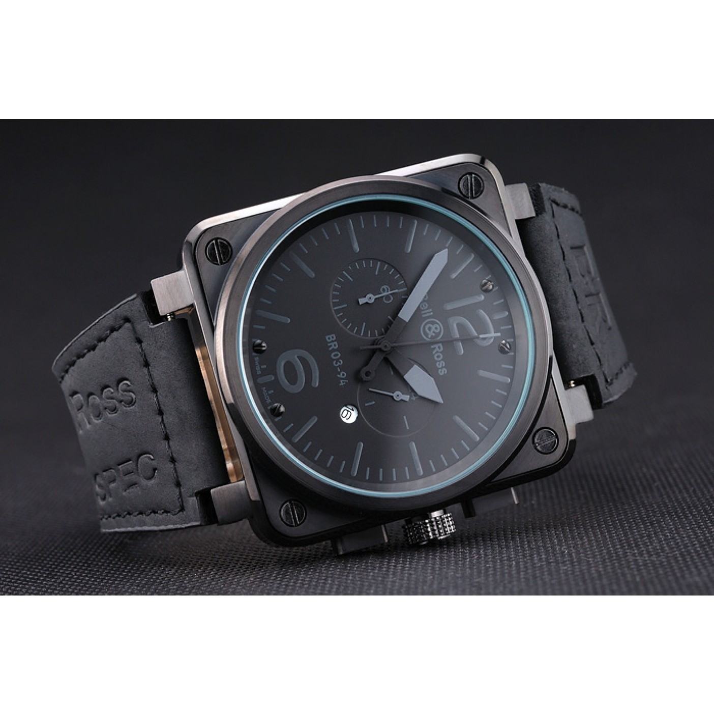 MiroTime Bell and Ross BR 03-94 Black Dial White Numerals Silver Case Brown Leather Strap
