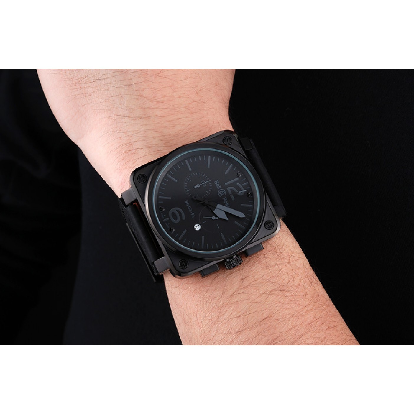 MiroTime Bell and Ross BR 03-94 Black Dial White Numerals Silver Case Brown Leather Strap